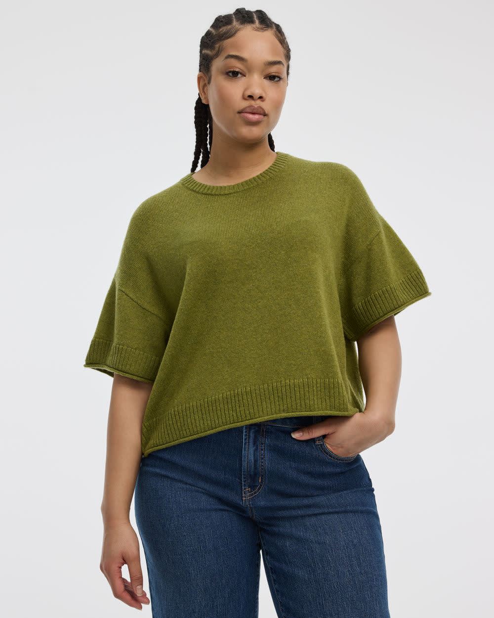 Women's Cashmere-Blend Short-Sleeve Crew-Neck Sweater | Reitmans