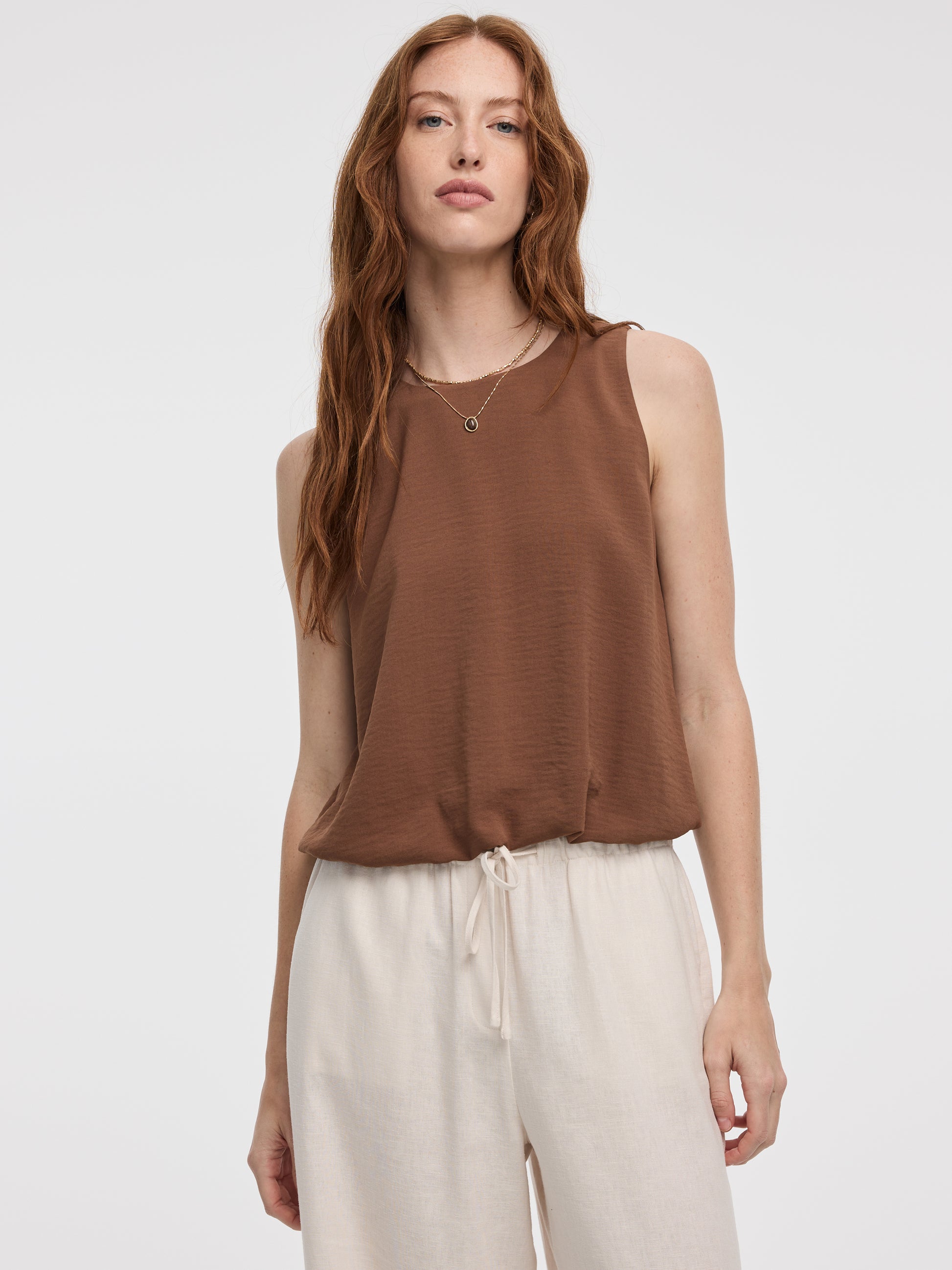 Crew-Neck Tank with Bubble Hem