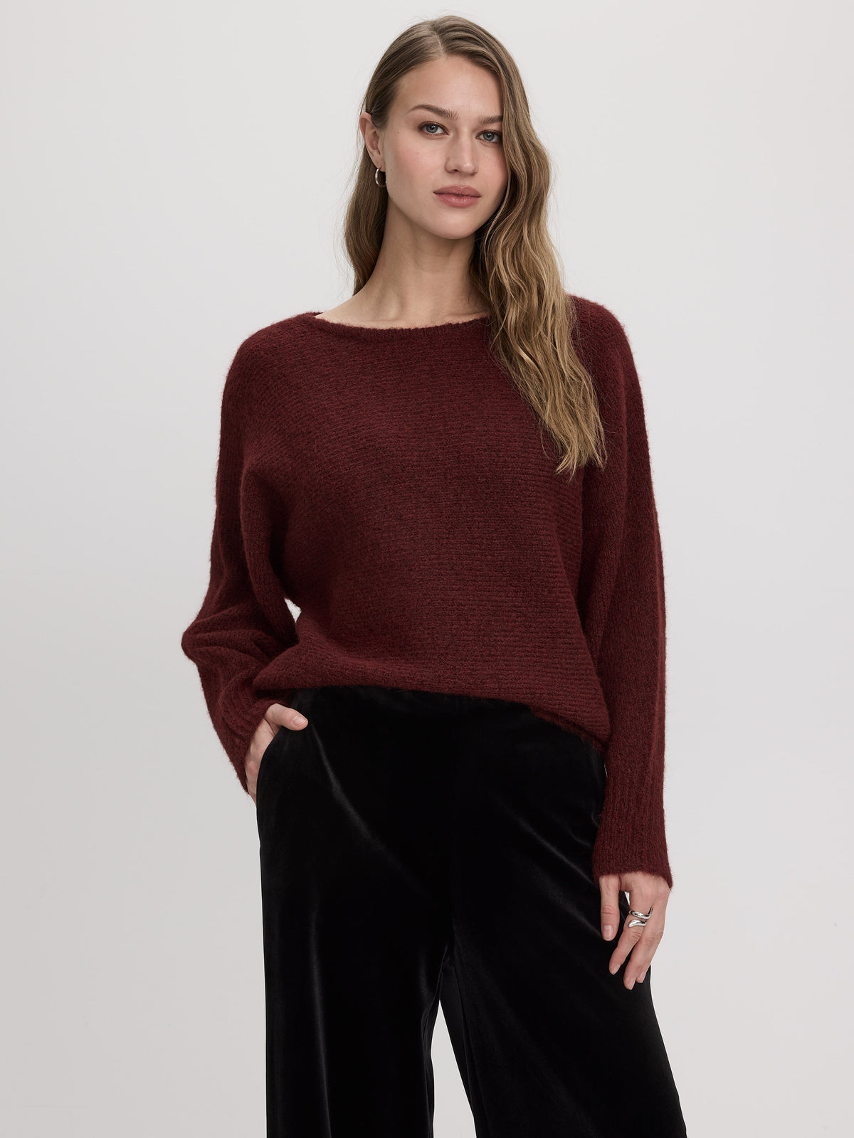 Pull boxy à manches longues et col bateau