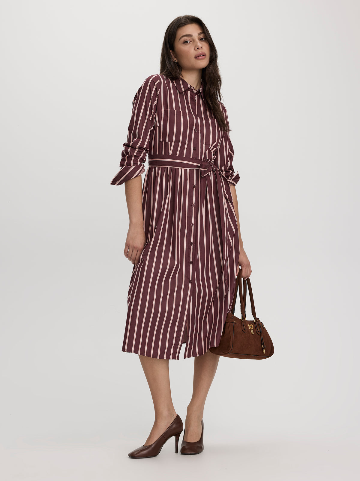 Long-Sleeve Midi Shirtdress