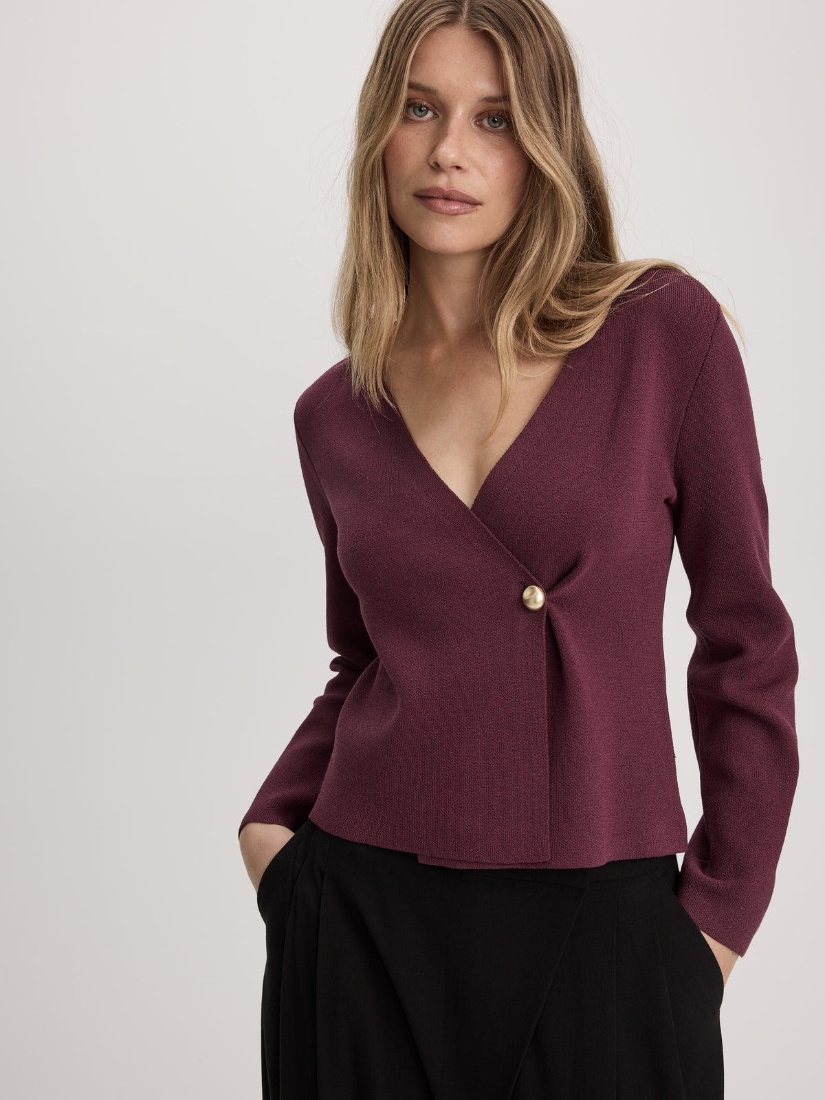 Long-Sleeve V-Neck Wrap Sweater