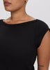 Extended-Sleeve Boat-Neck Ribbed Top