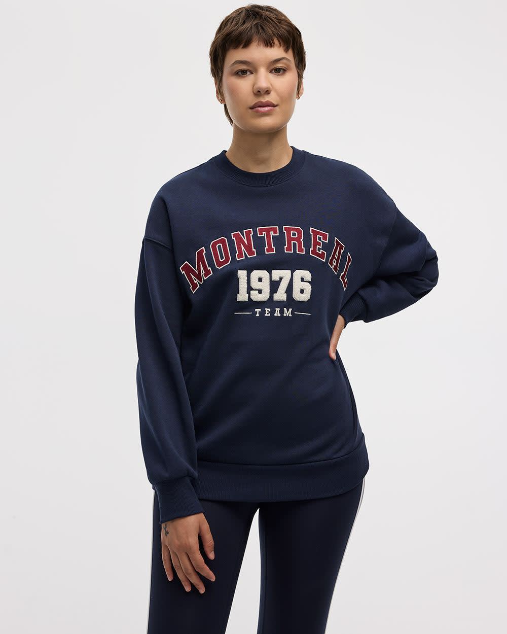 Pull imprimé graphique en molleton à col rond - Hyba