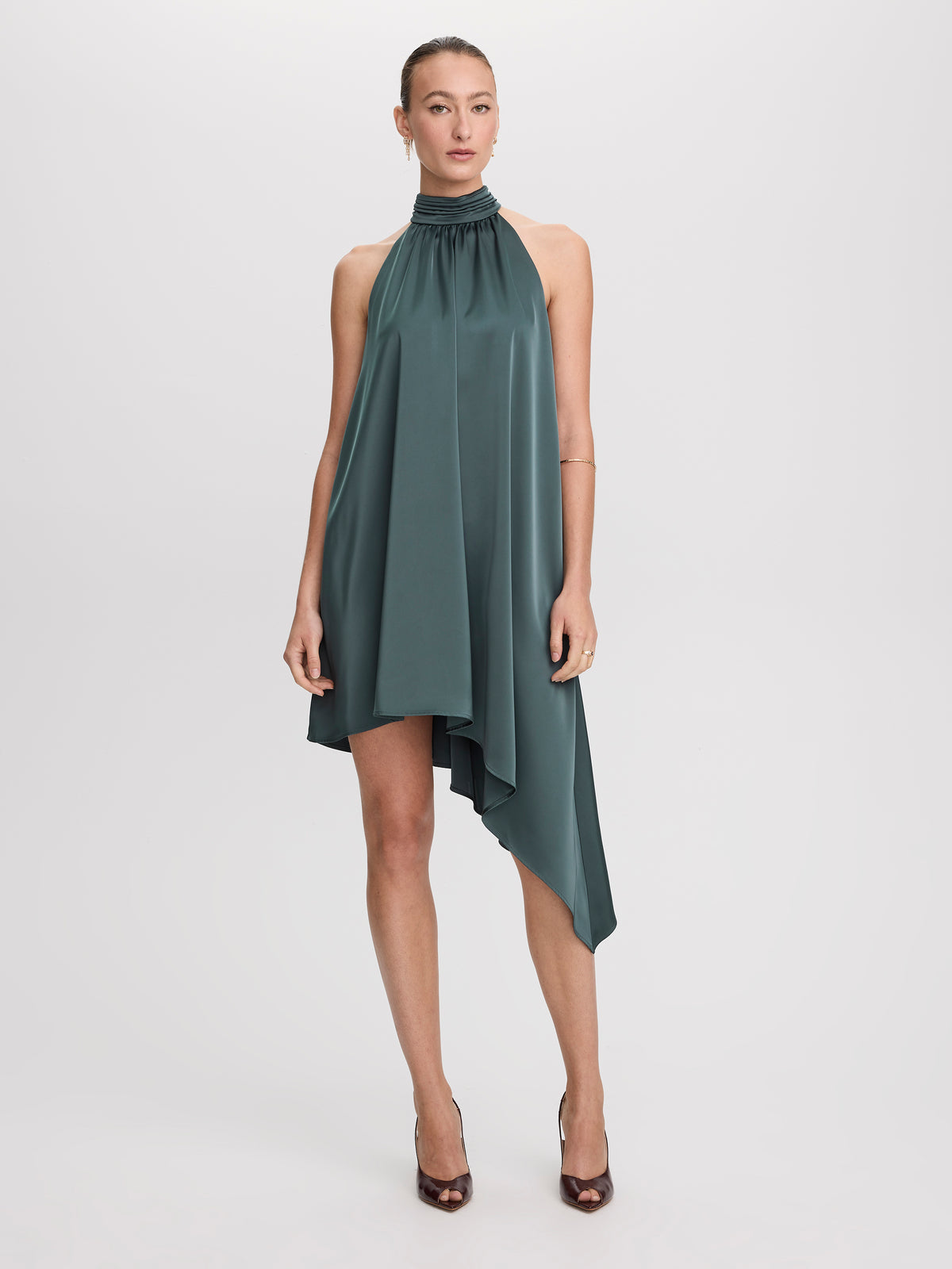 Sleeveless Halter-Neck Satin Dress