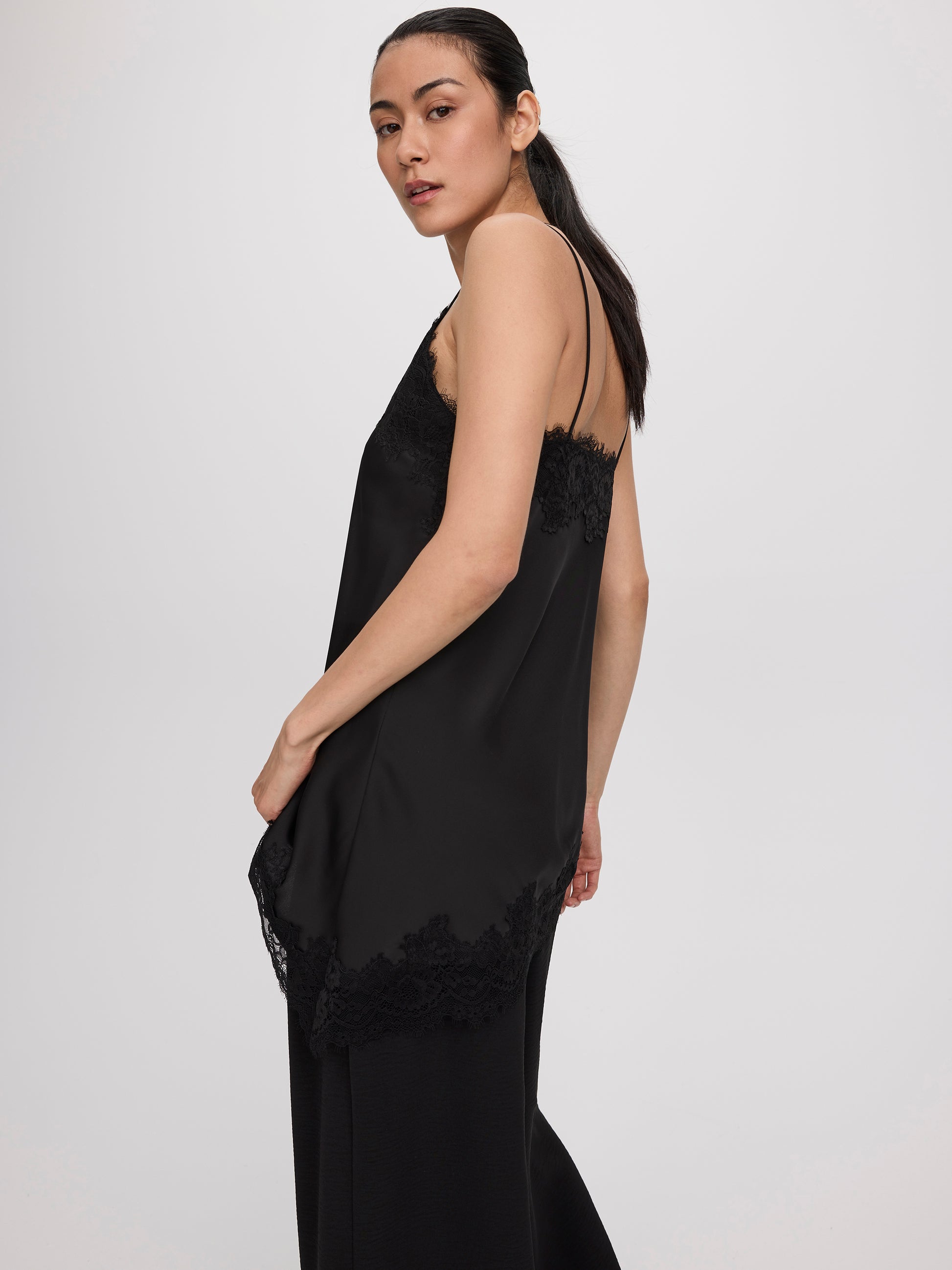 V-Neck Cami with Lace Trim