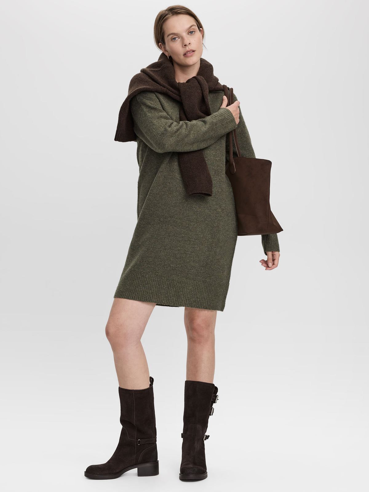 PlushSoft Long-Sleeve Mini Dress with Johnny Collar
