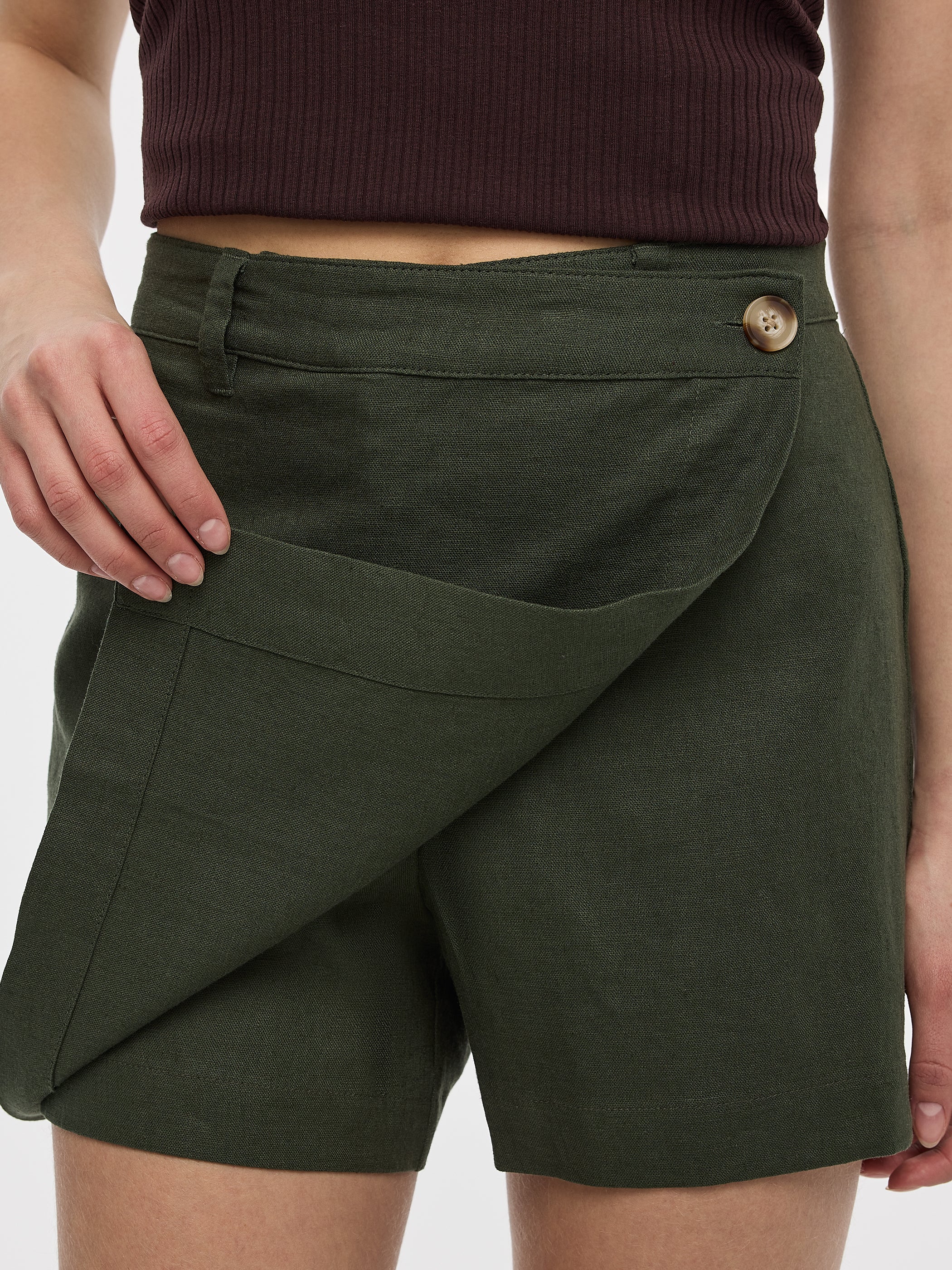 Jupe-short portefeuille en mélange de lin