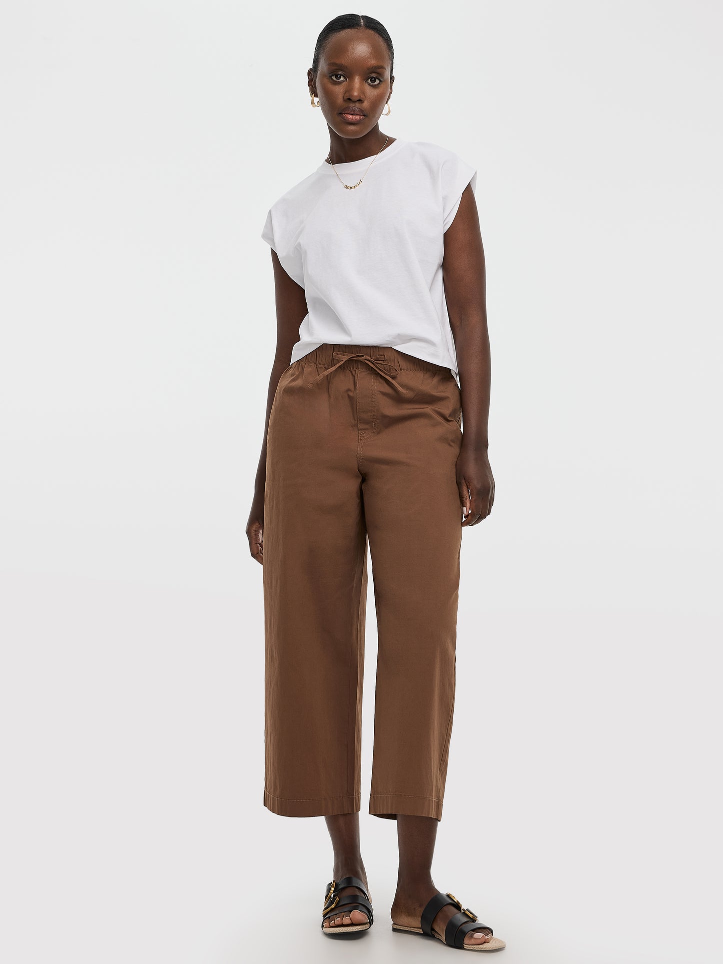 Wide-Leg High-Rise Cropped Poplin Pant