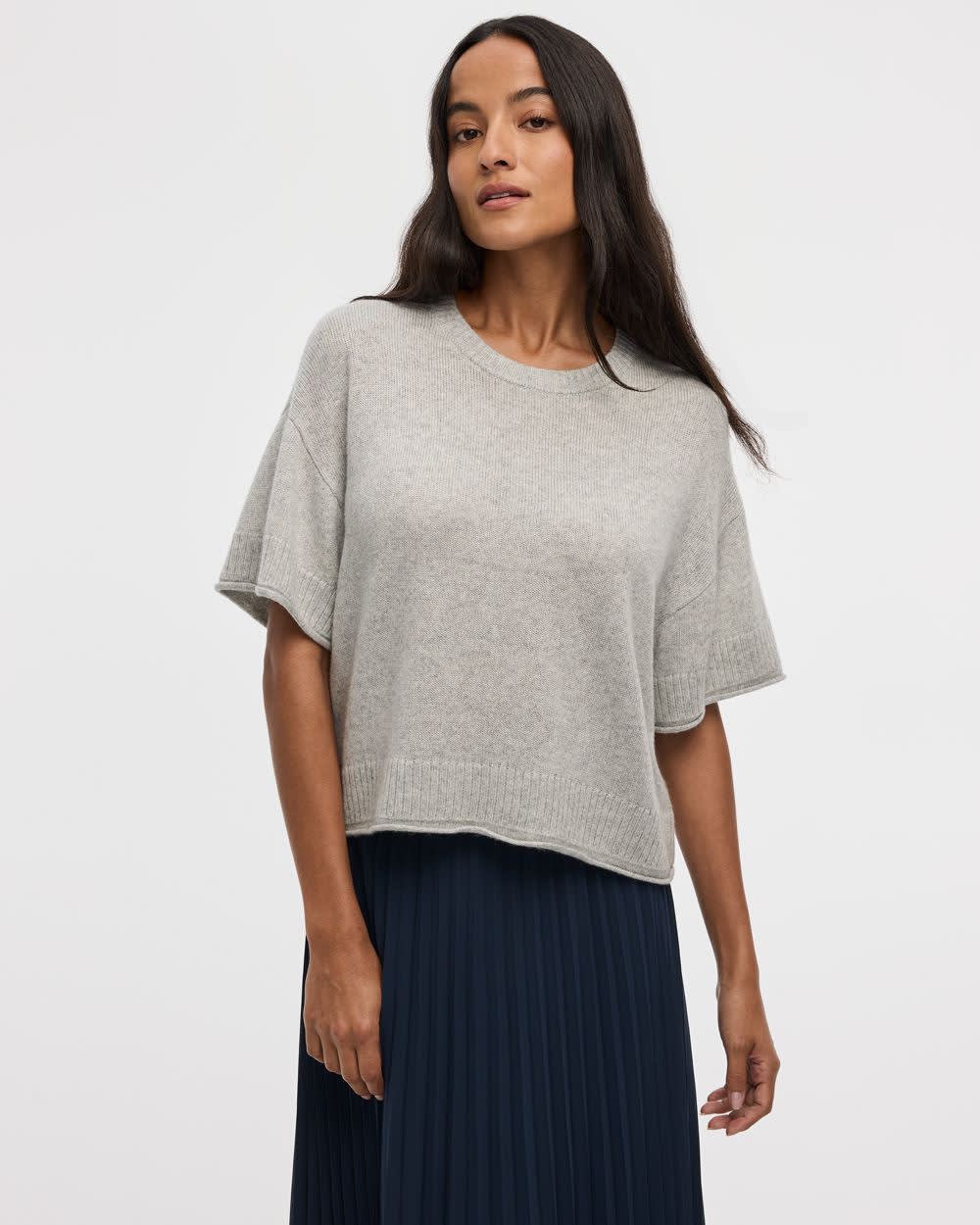 Cashmere-Blend Short-Sleeve Crew-Neck Loose Sweater
