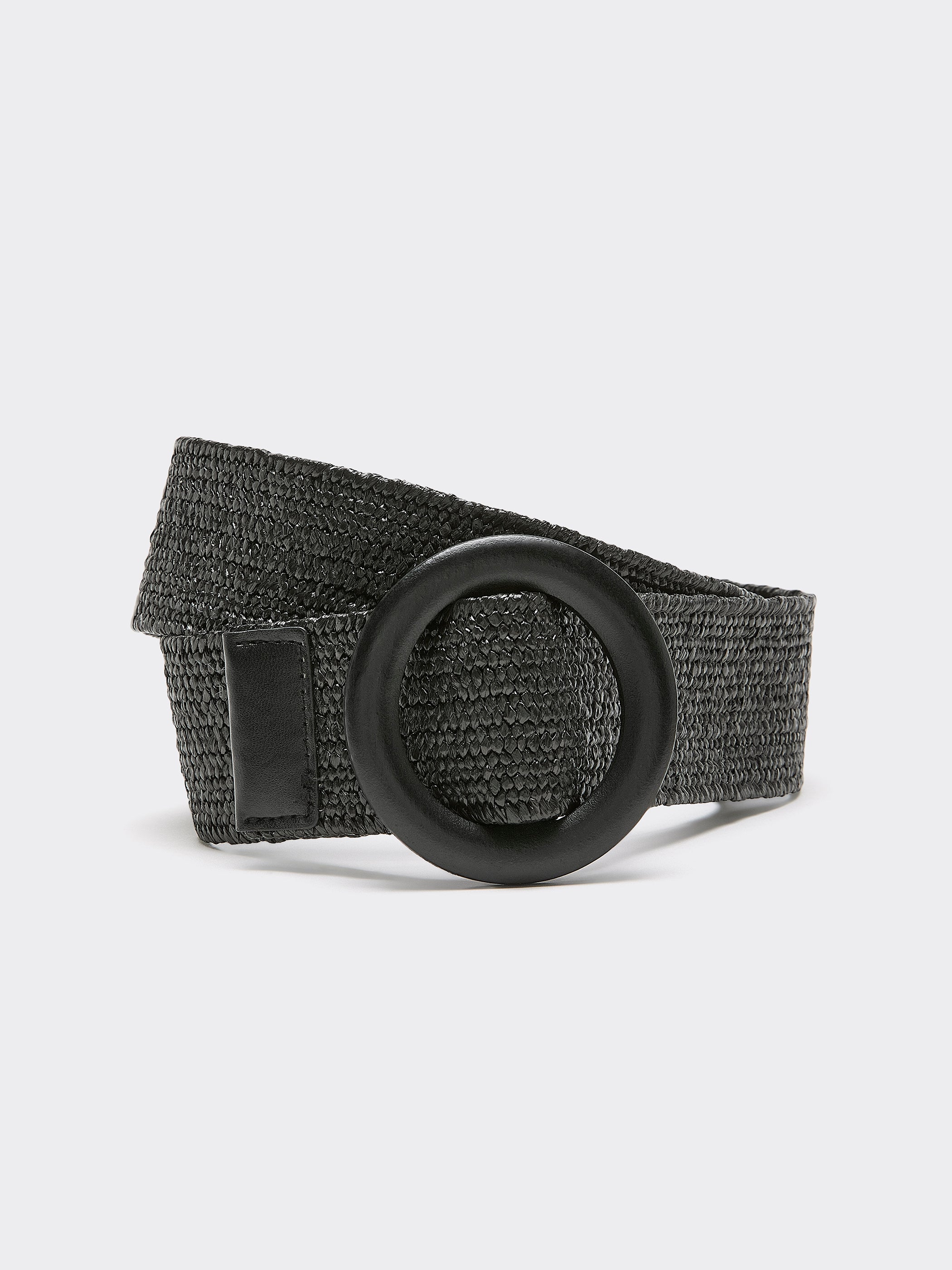 Elastic Straw Belt with Round Wooden Buckle