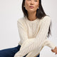 Long-Balloon-Sleeve Crew-Neck Pointelle Sweater