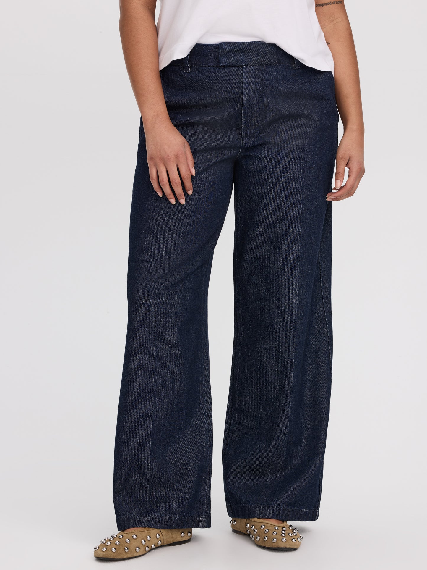 Wide-Leg Mid-Rise Denim Trousers