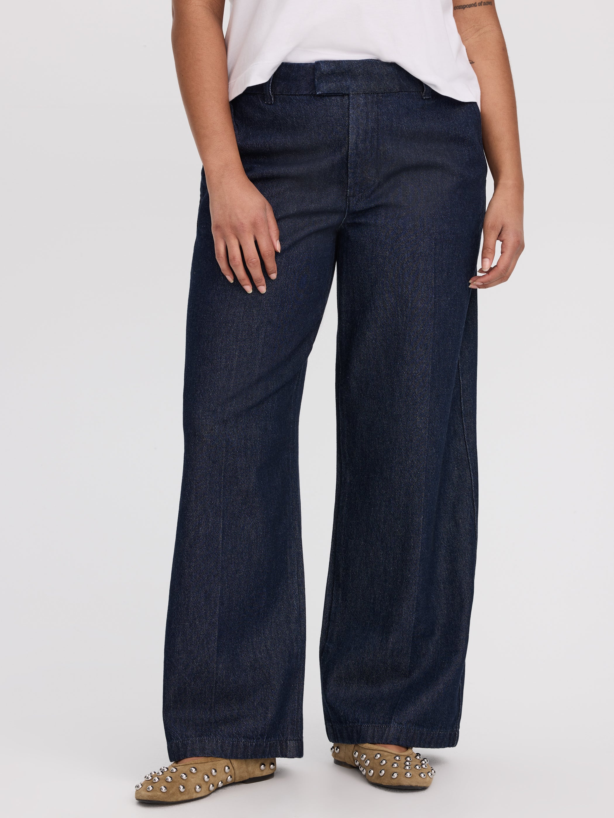 Wide-Leg Mid-Rise Denim Trousers