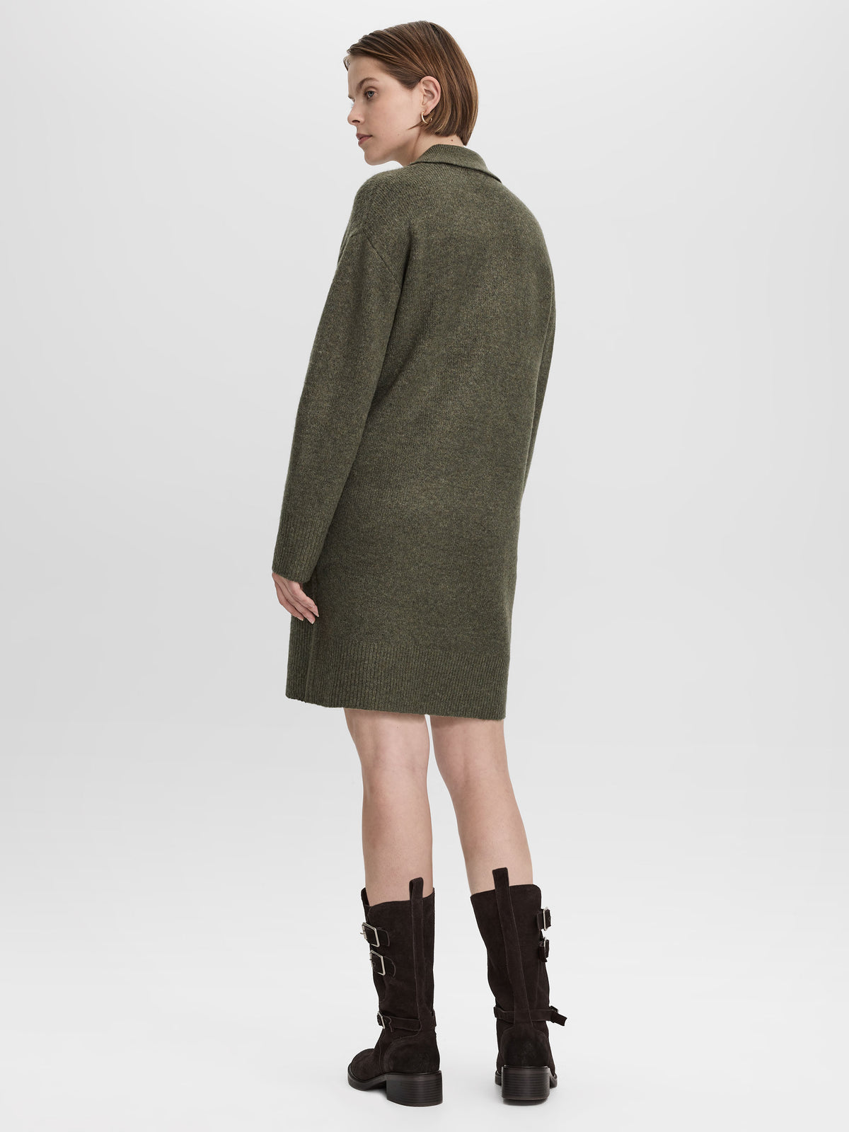 PlushSoft Long-Sleeve Mini Dress with Johnny Collar