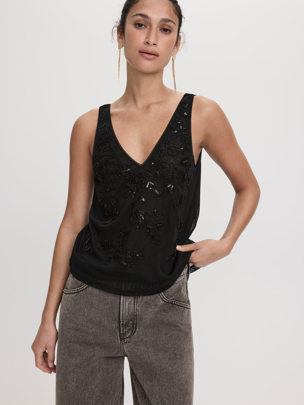 V-Neck Sequins Tank