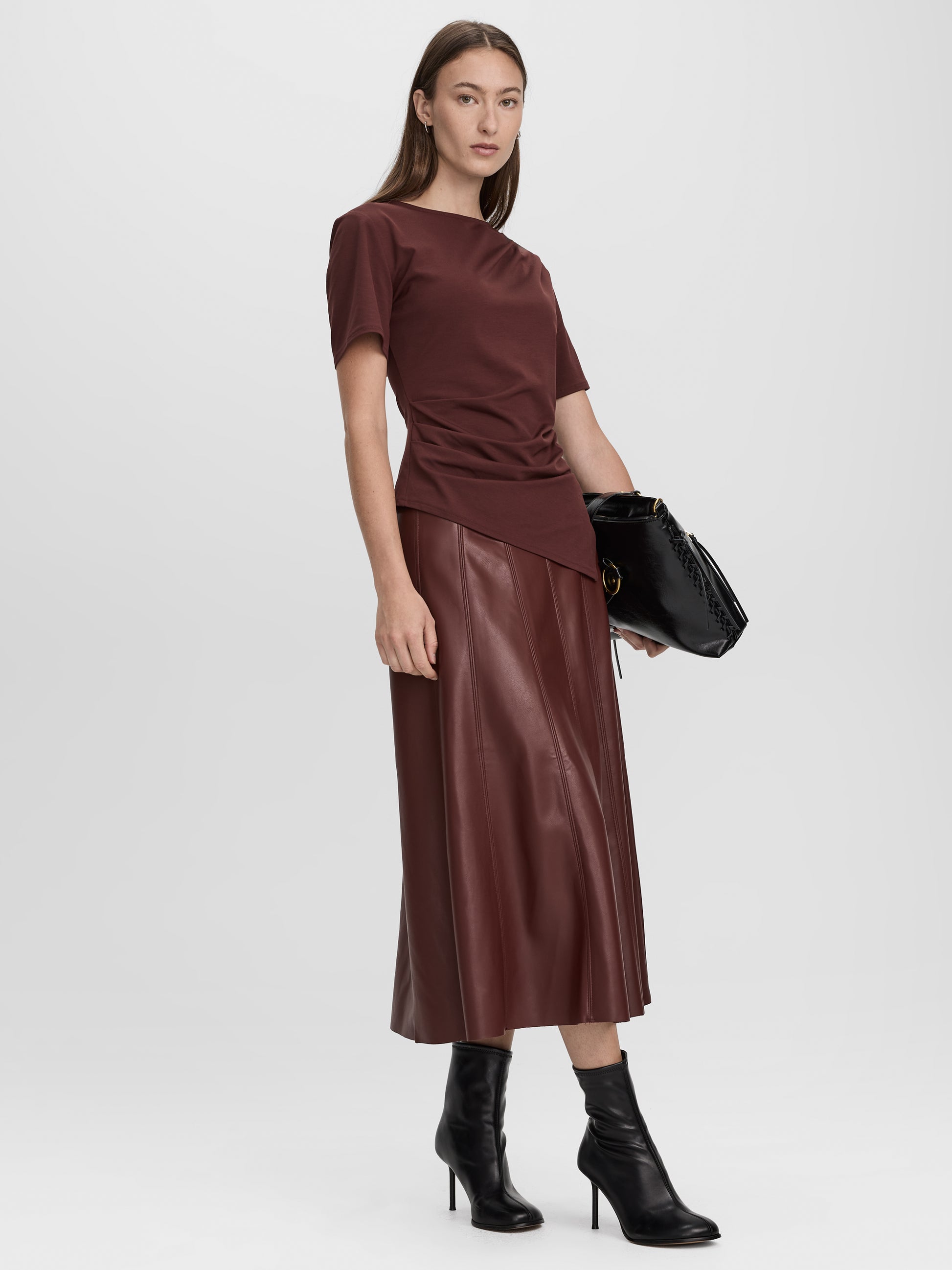Faux Leather Midi Skirt