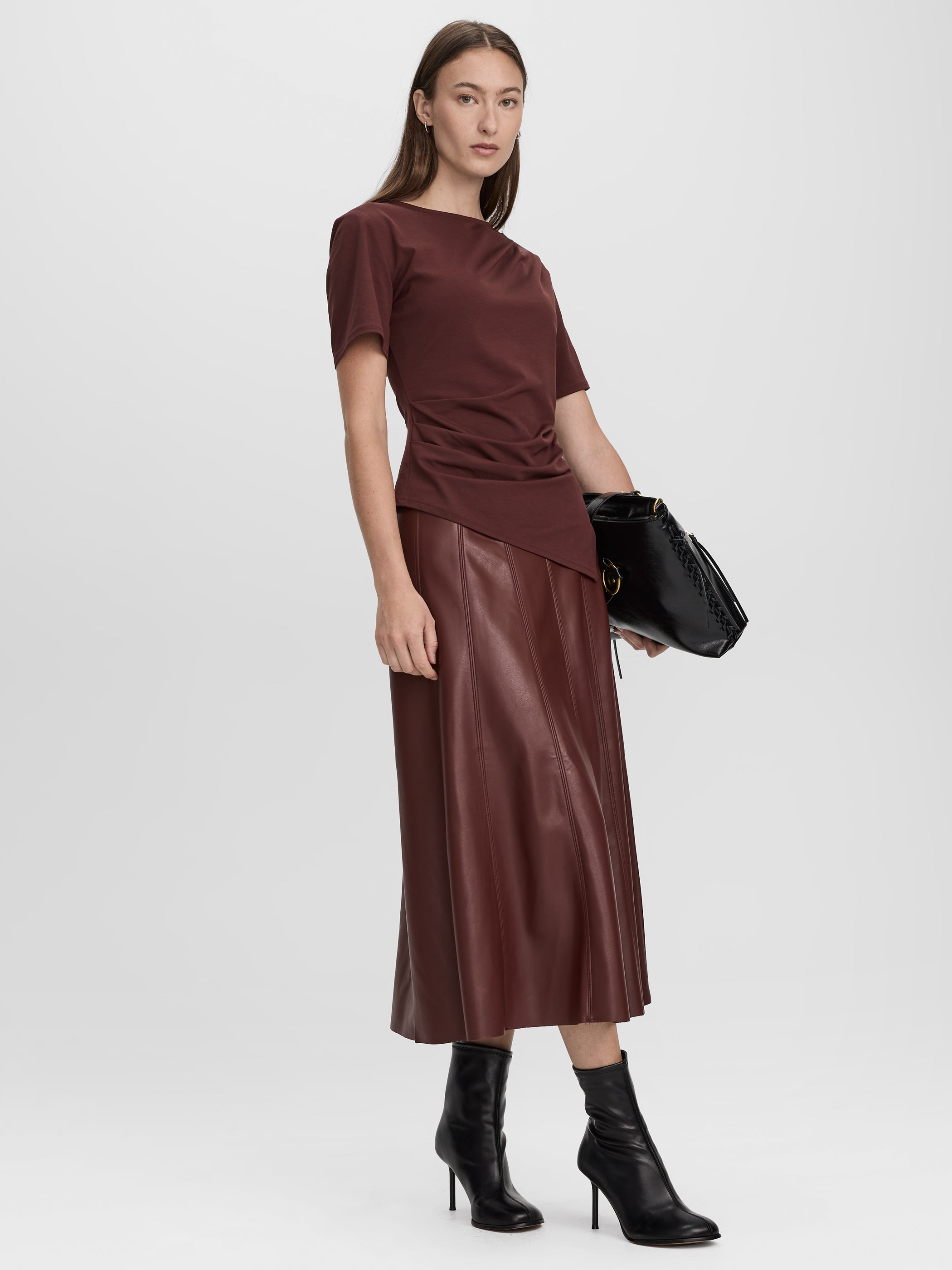 Faux Leather Midi Skirt