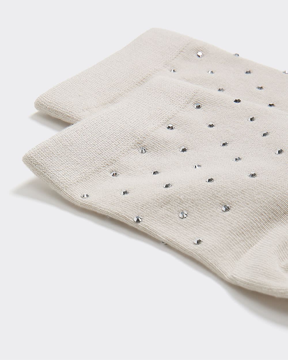 Anklet Socks with Rhinestones at Hem
