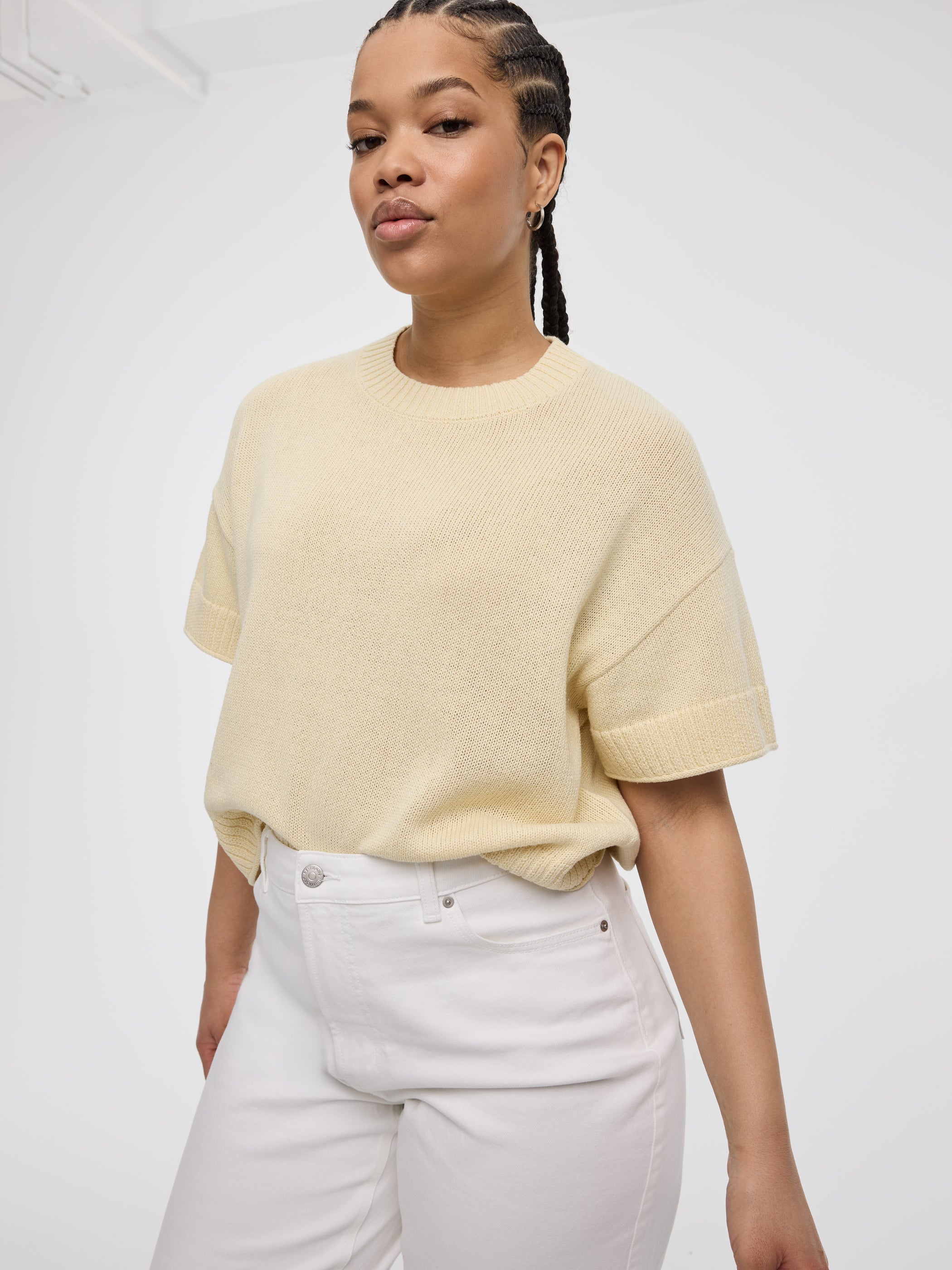 Short-Sleeve Crew-Neck Loose Sweater