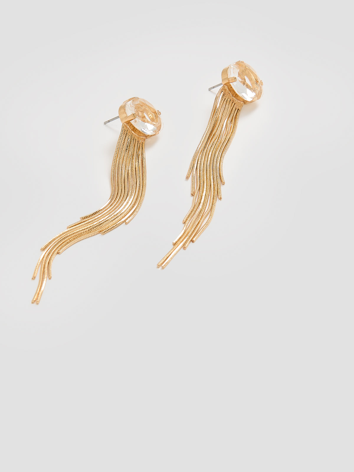 Glass Stone Earrings with Fringe Pendants