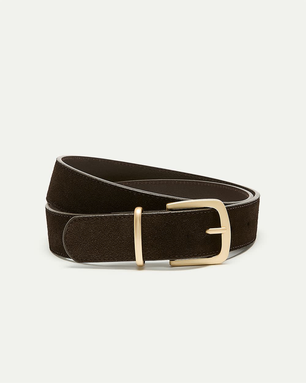 Suede Belt with Rectangular Buckle