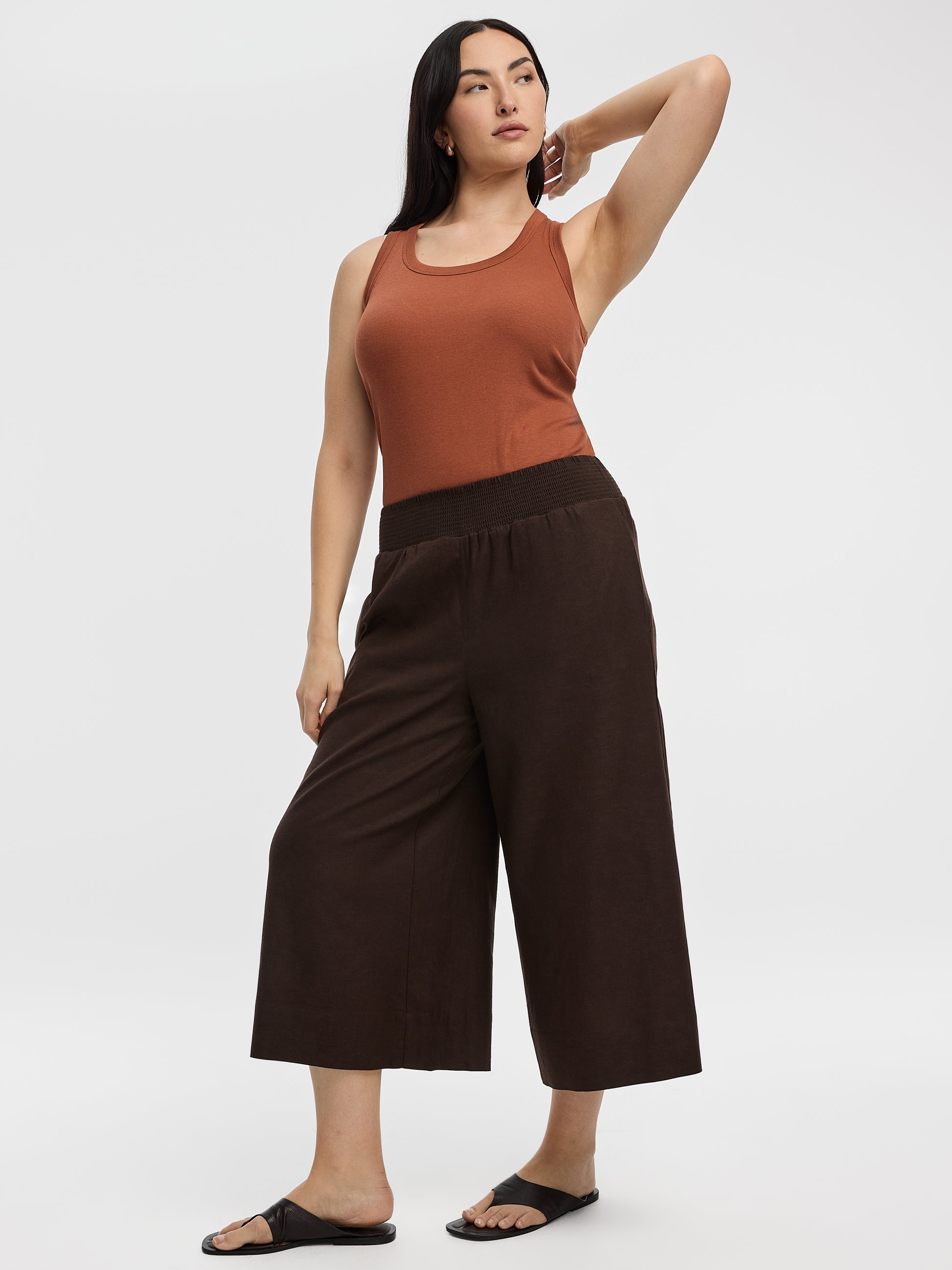 Cropped Wide-Leg Linen-Blend Pant