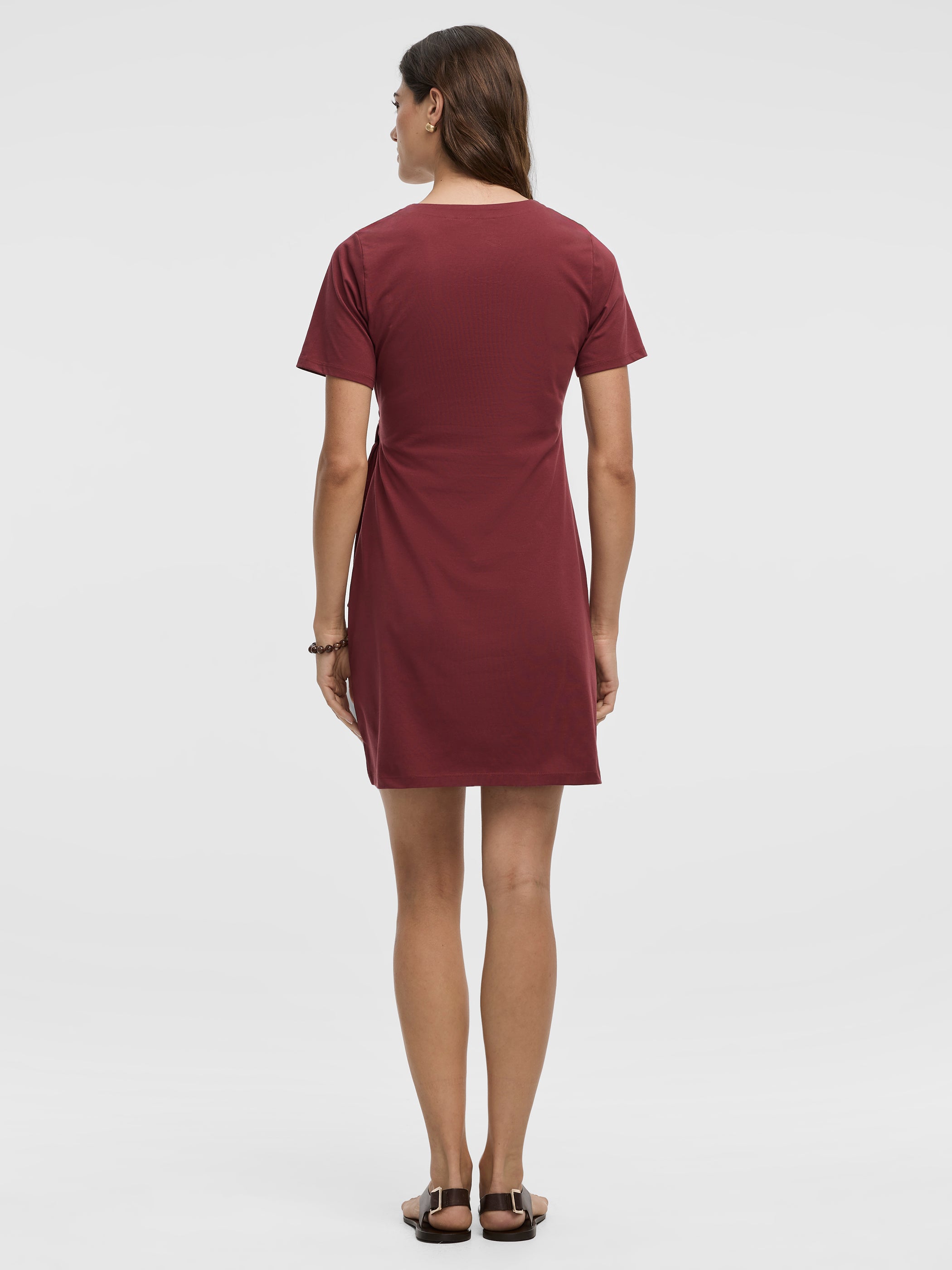 Short-Sleeve Fitted Dress with Knot Detail