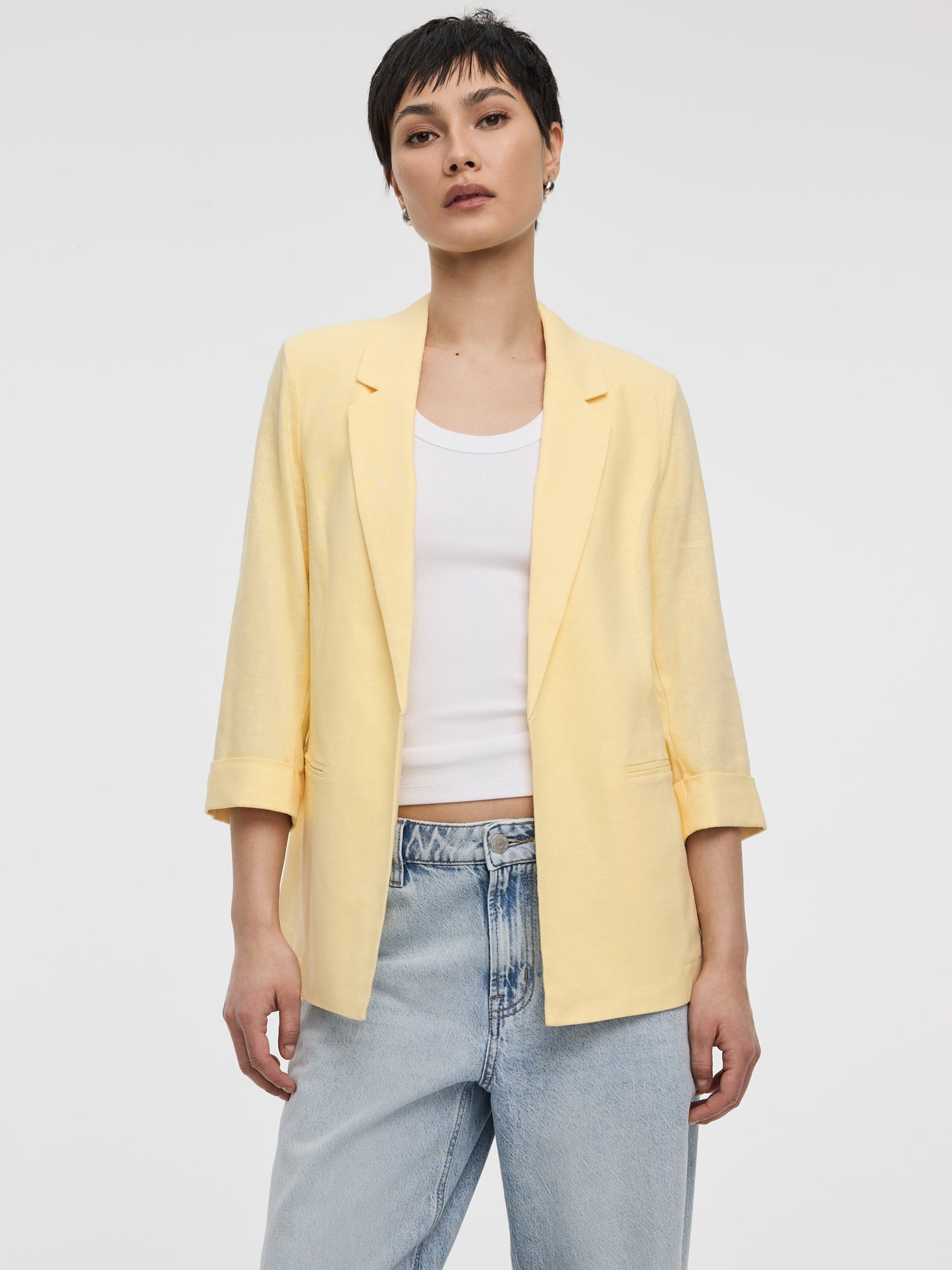 Veston en lin ouvert avec manches 3/4