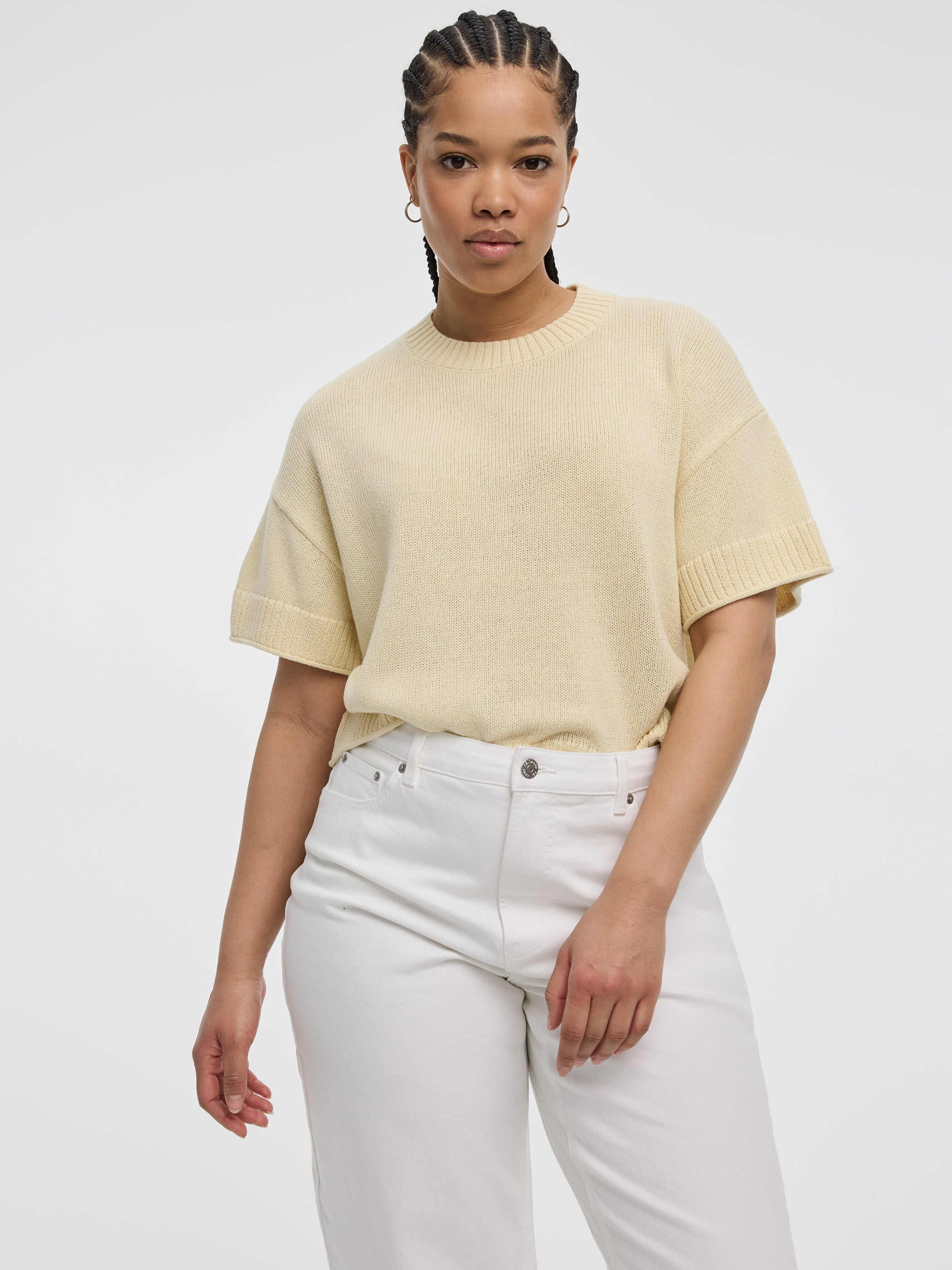 Short-Sleeve Crew-Neck Loose Sweater