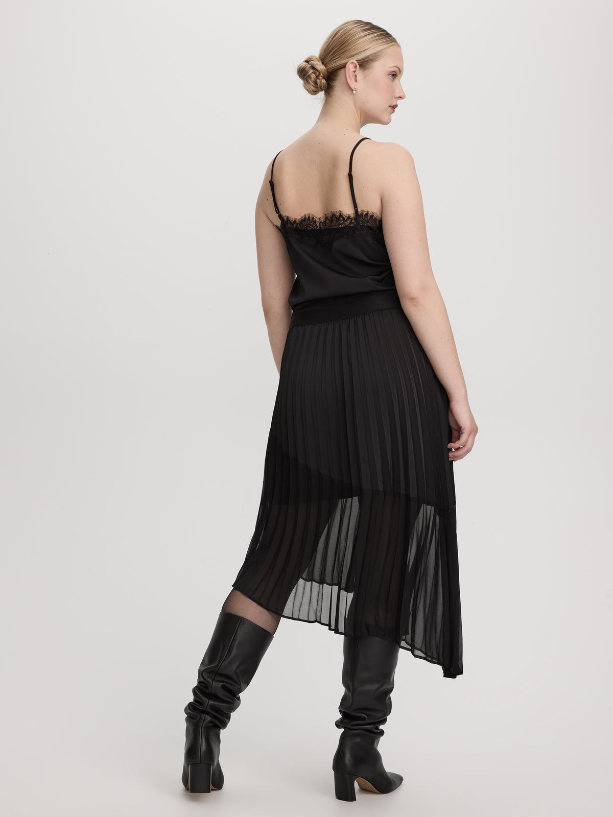 Pleated Midi Skirt with Asymmetrical Hem