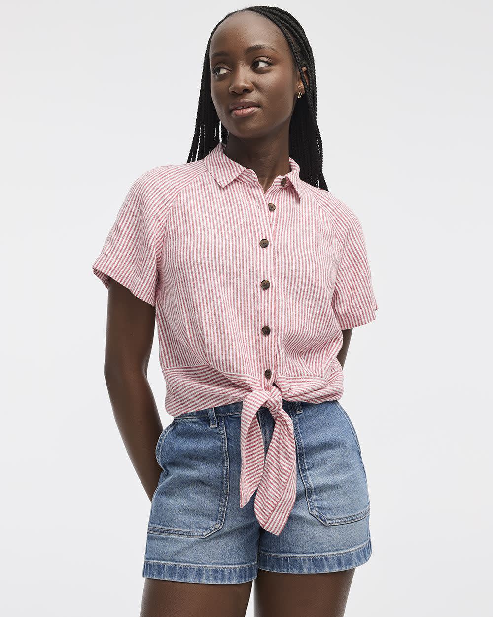 Short-Sleeve Shirt with Self-Tie Hem