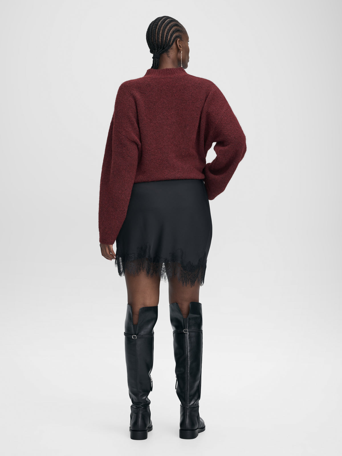 Satin Mini-Skirt with Lace Trim