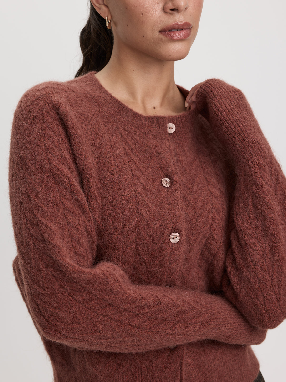 Long-Sleeve Crew-Neck Cable-Stitch Cardigan