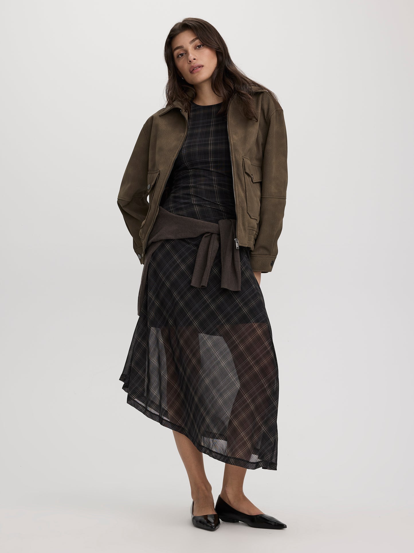 Long-Sleeve Bodycon Midi Dress with Side Shirrings