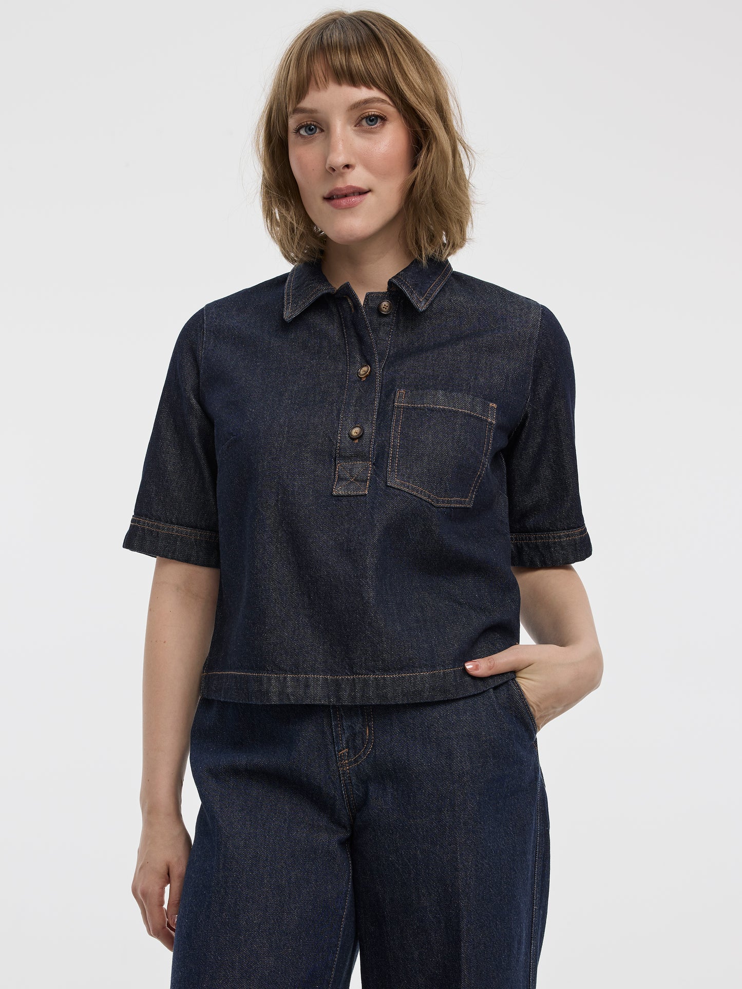 Short-Sleeve Denim Shirt