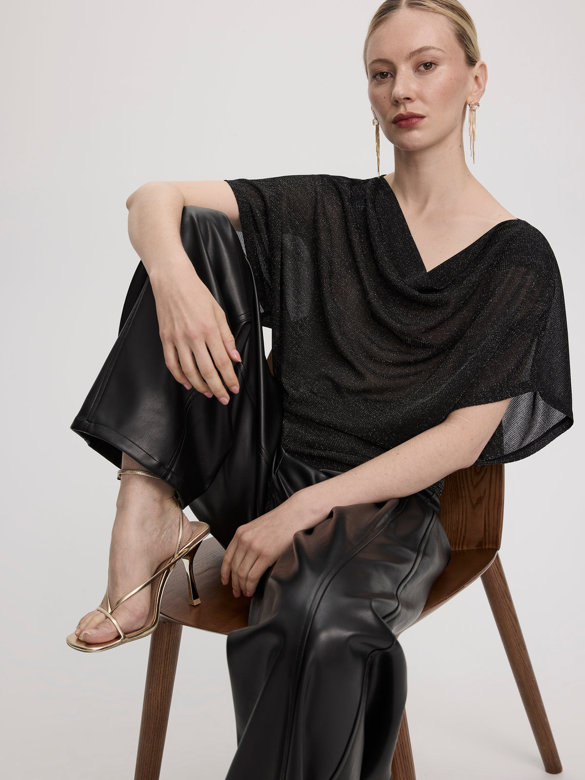Boatneck Dolman Short Sleeve Top – Shimmer Knit