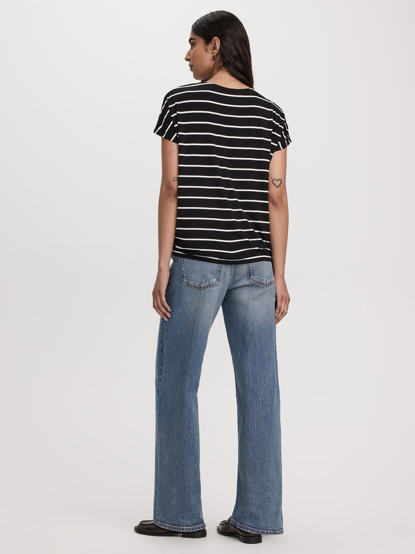 Striped Short-Dolman-Sleeve Boat-Neck T-Shirt