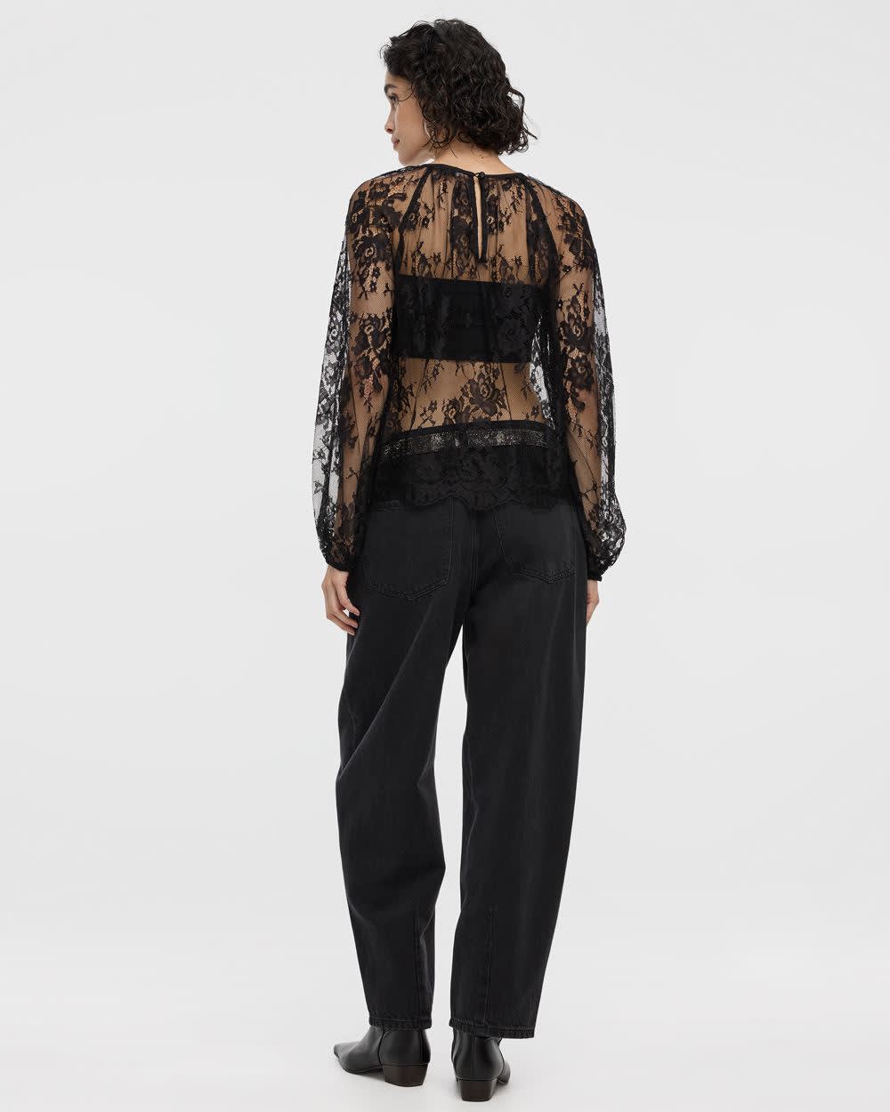 Long-Sleeve Lace Blouse with Beads