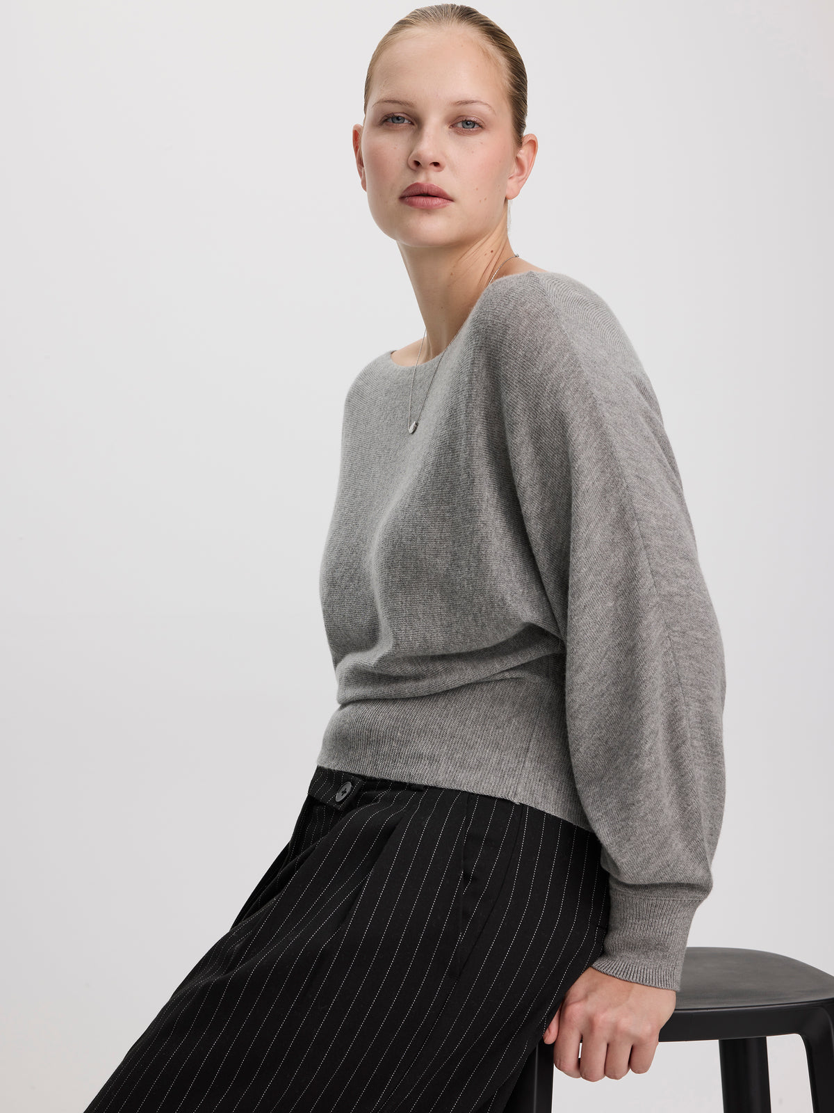 Merino-Blend Long-Sleeve Off-the-Shoulder Sweater