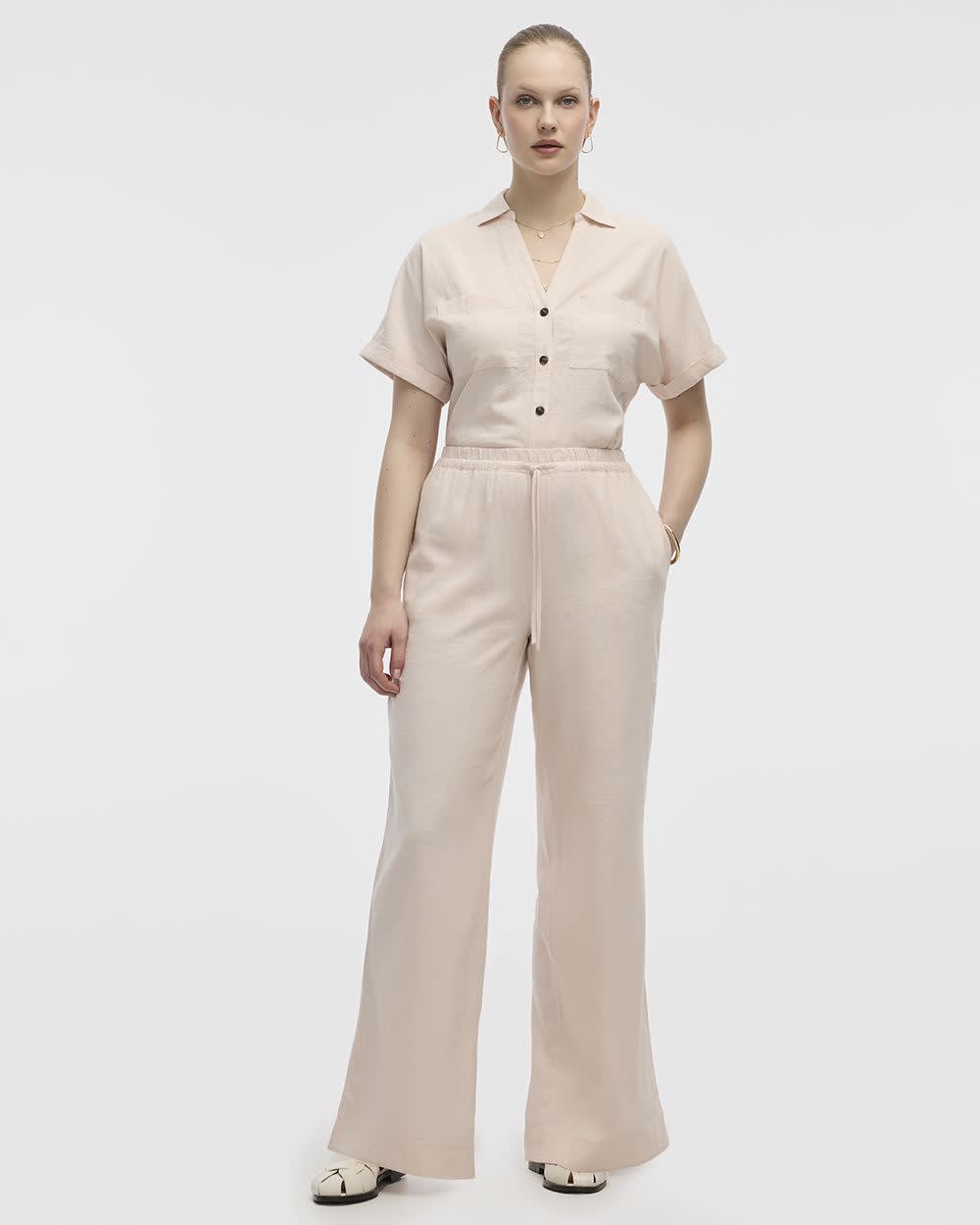 Wide-Leg High-Rise Linen Blend Pant - Tall