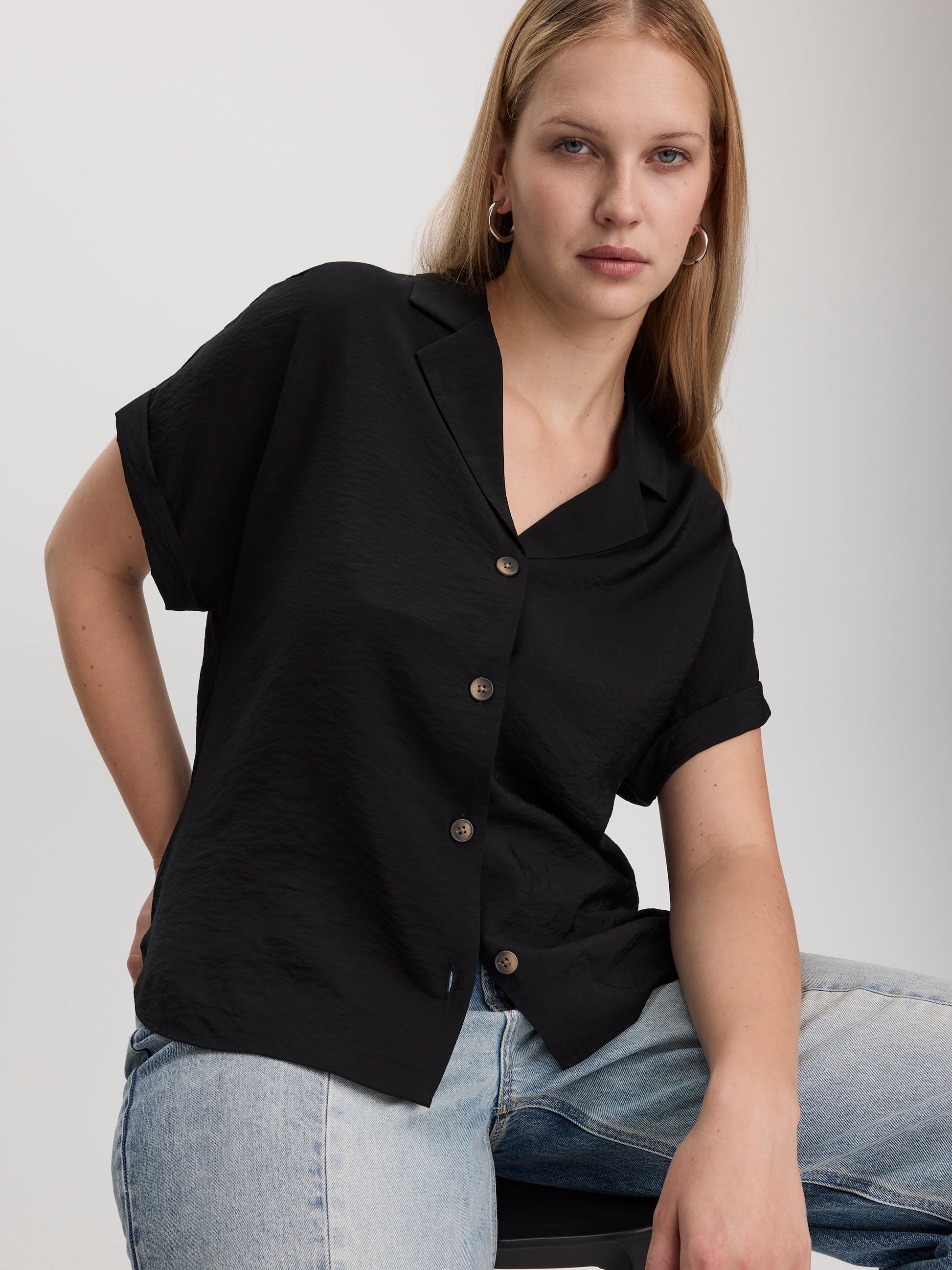 Short-Sleeve Shirt with Notch Collar
