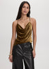 Sleeveless Draped-Neck Velvet Tank Top