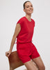 Extended-Sleeve Shirred Tee with Drawstrings
