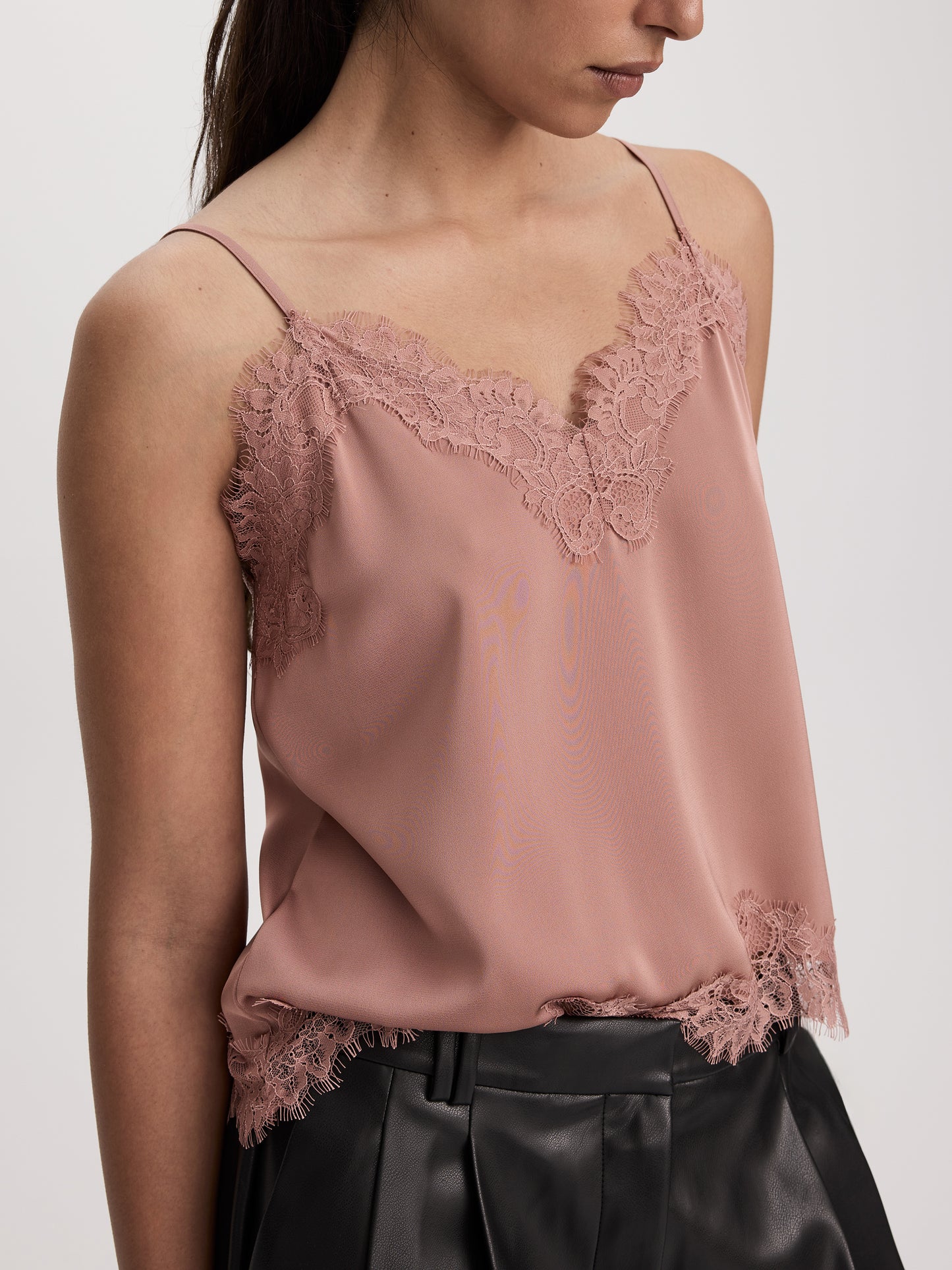 V-Neck Cami with Lace Trim