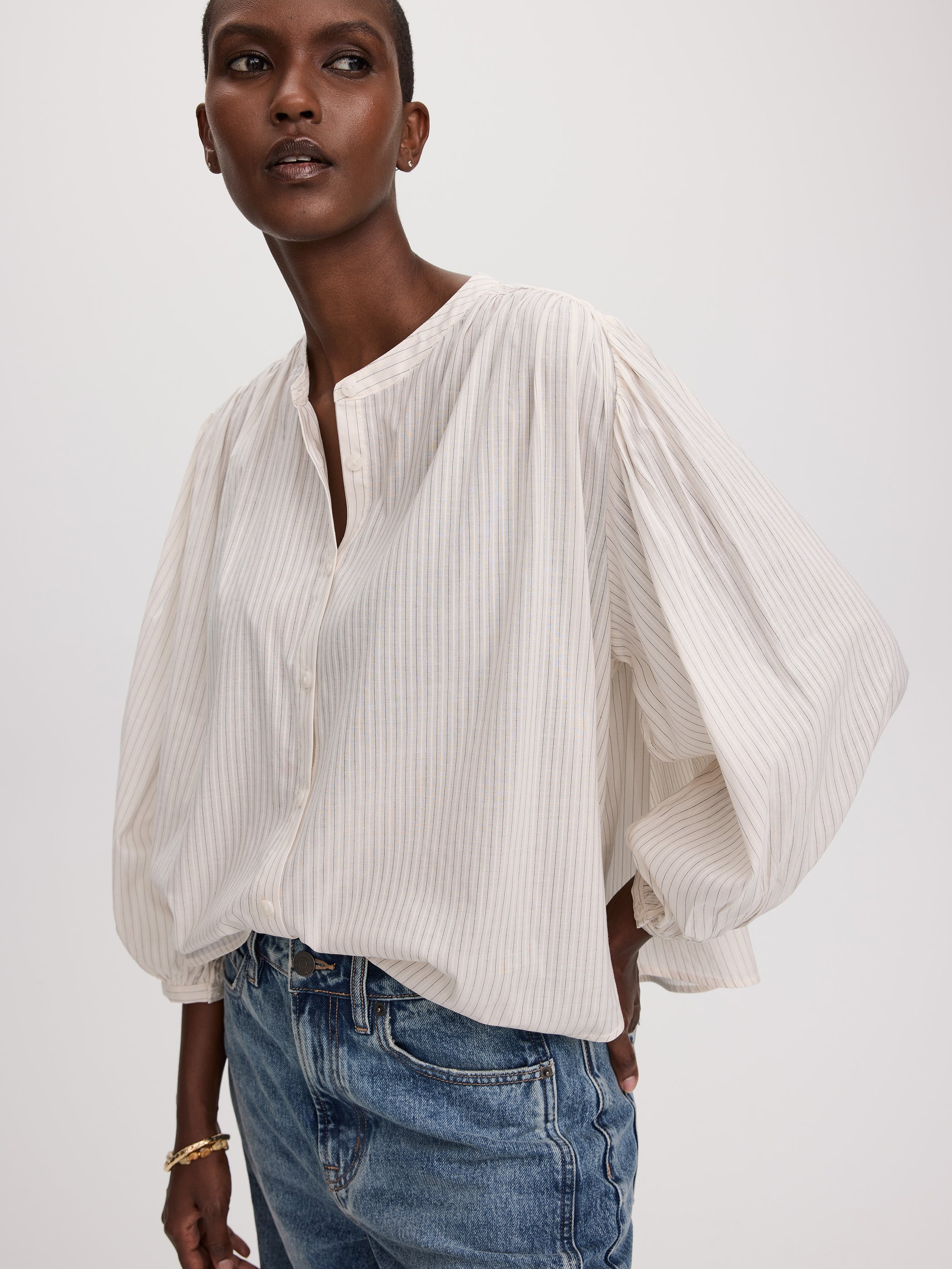 3/4-Sleeve Striped Blouse