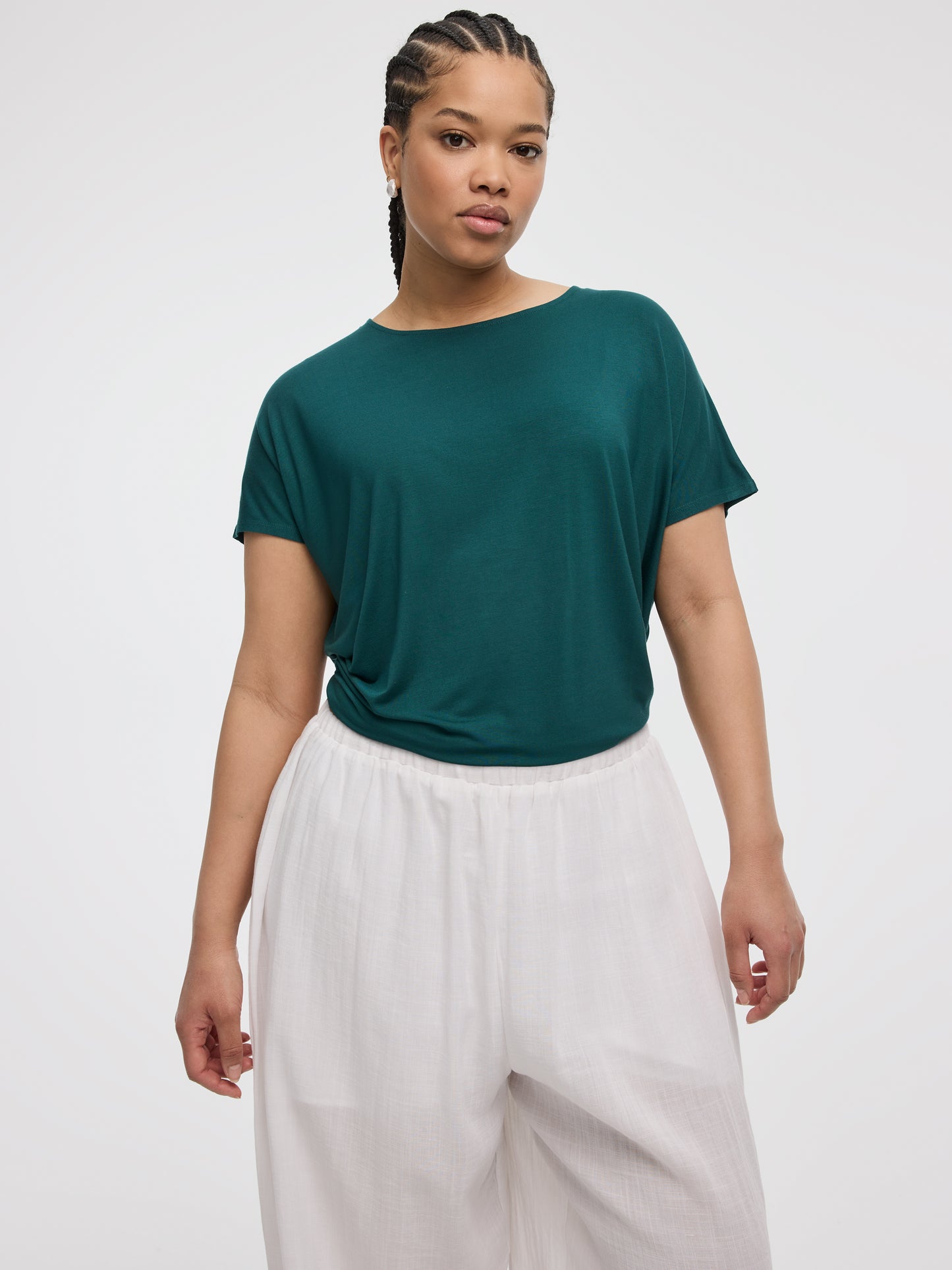 Short-Dolman-Sleeve Boat-Neck T-Shirt