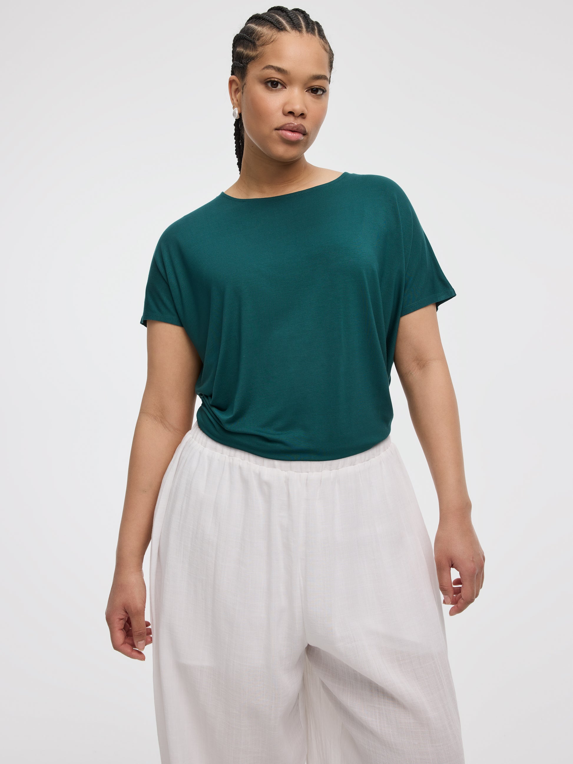 Short-Dolman-Sleeve Boat-Neck T-Shirt