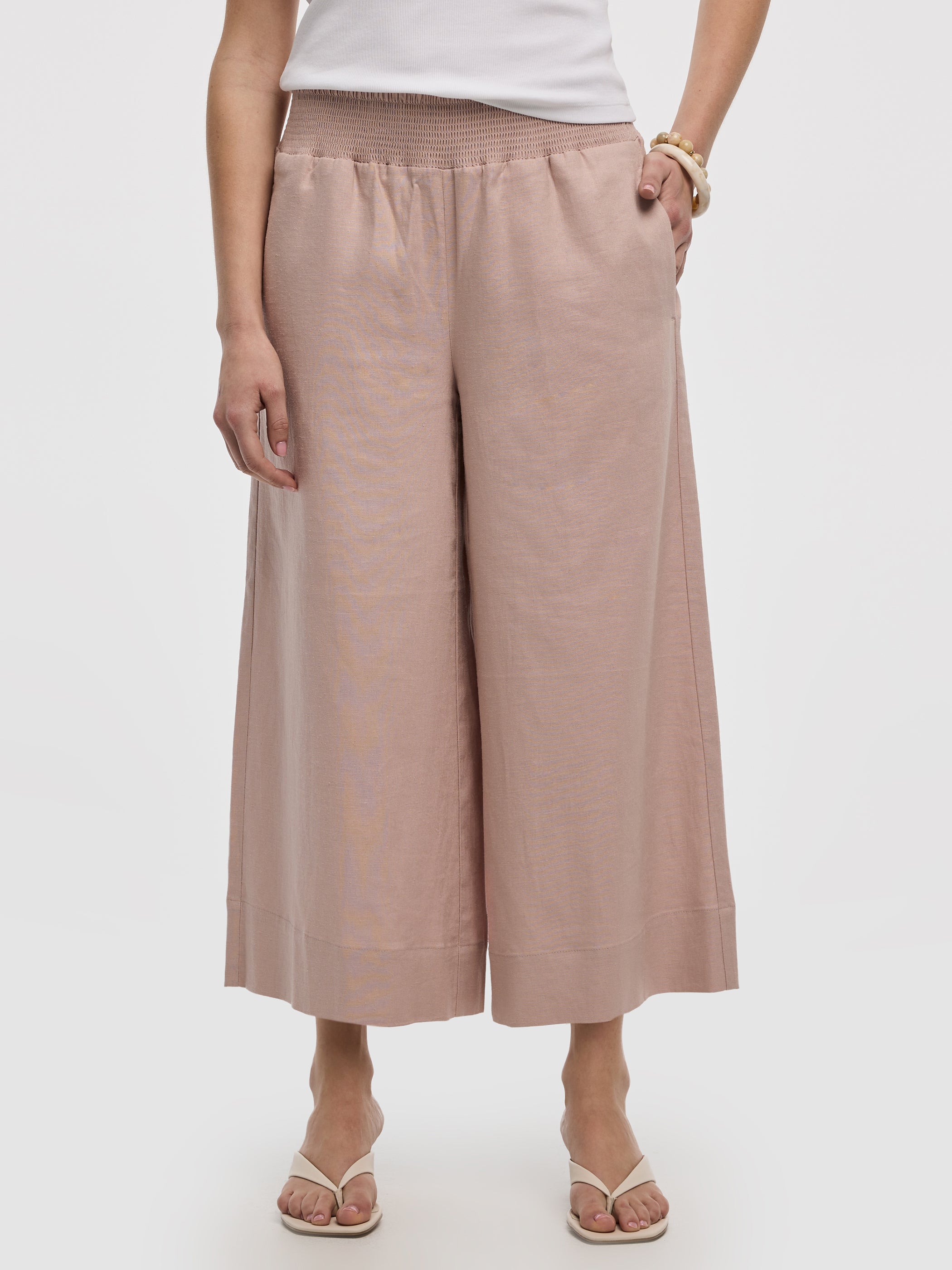 Cropped Wide-Leg Linen-Blend Pant