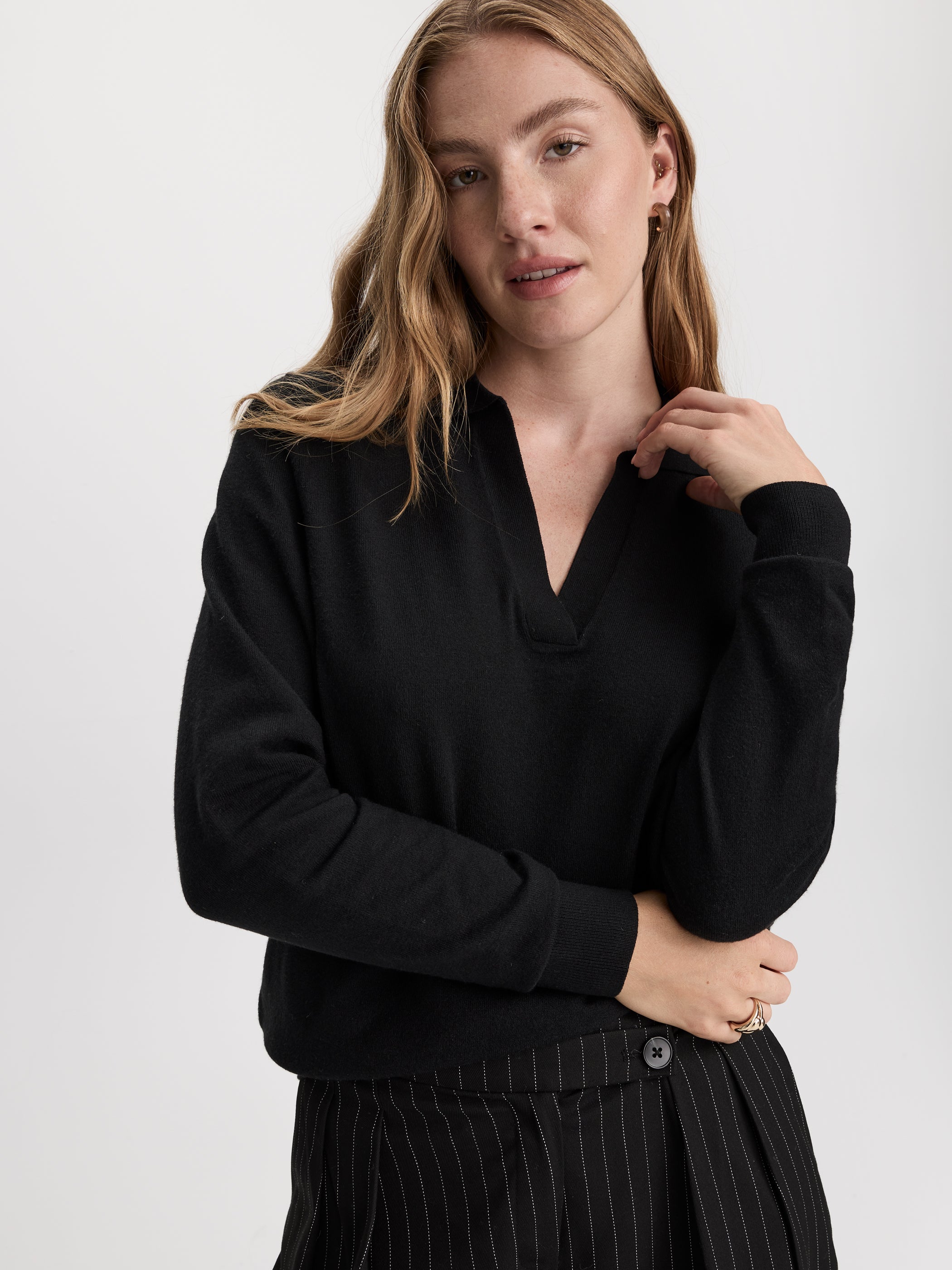 Long-Sleeve Sweater with Johnny Collar - R Essentials