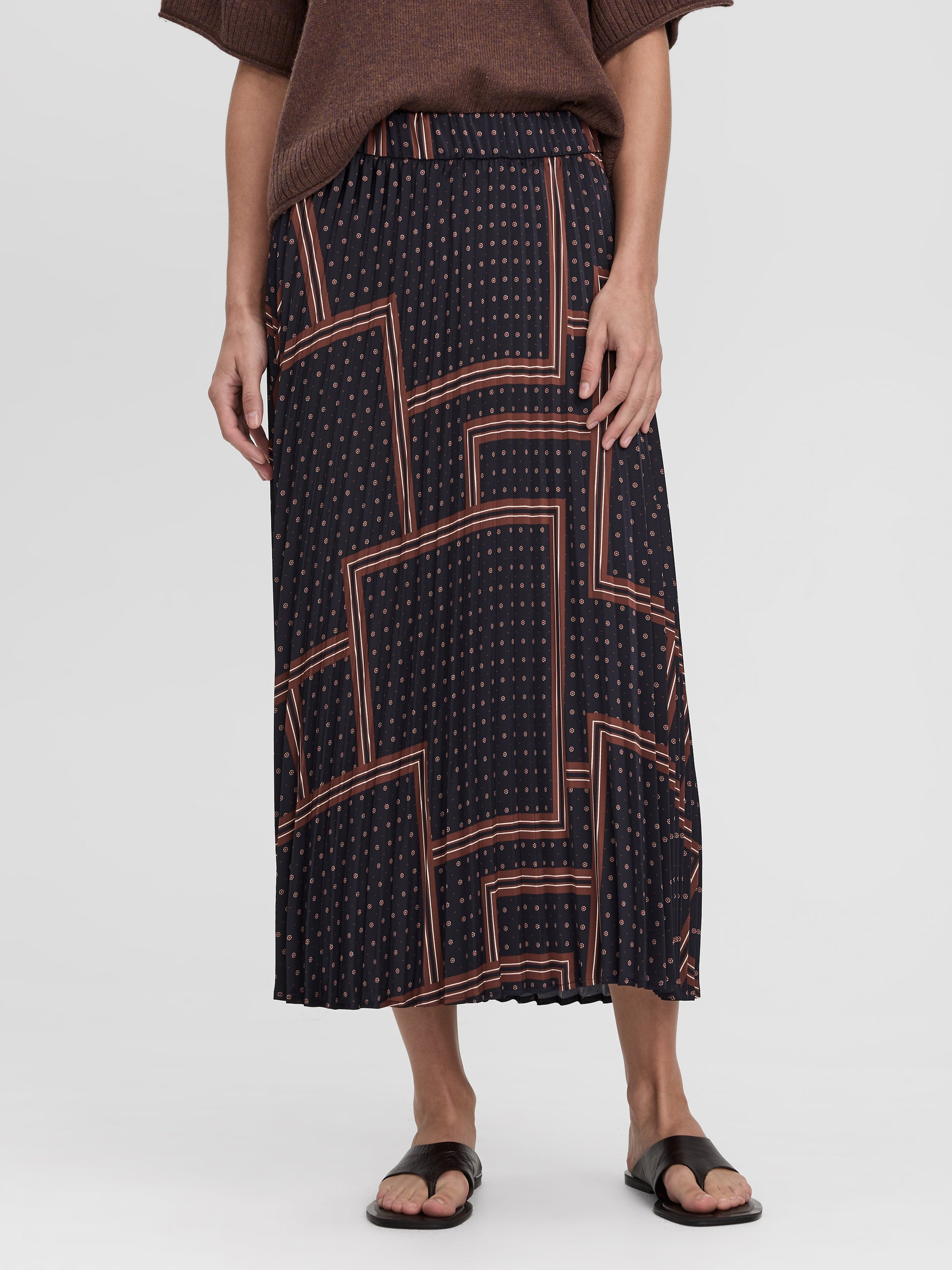 Pleated Satin Midi Skirt